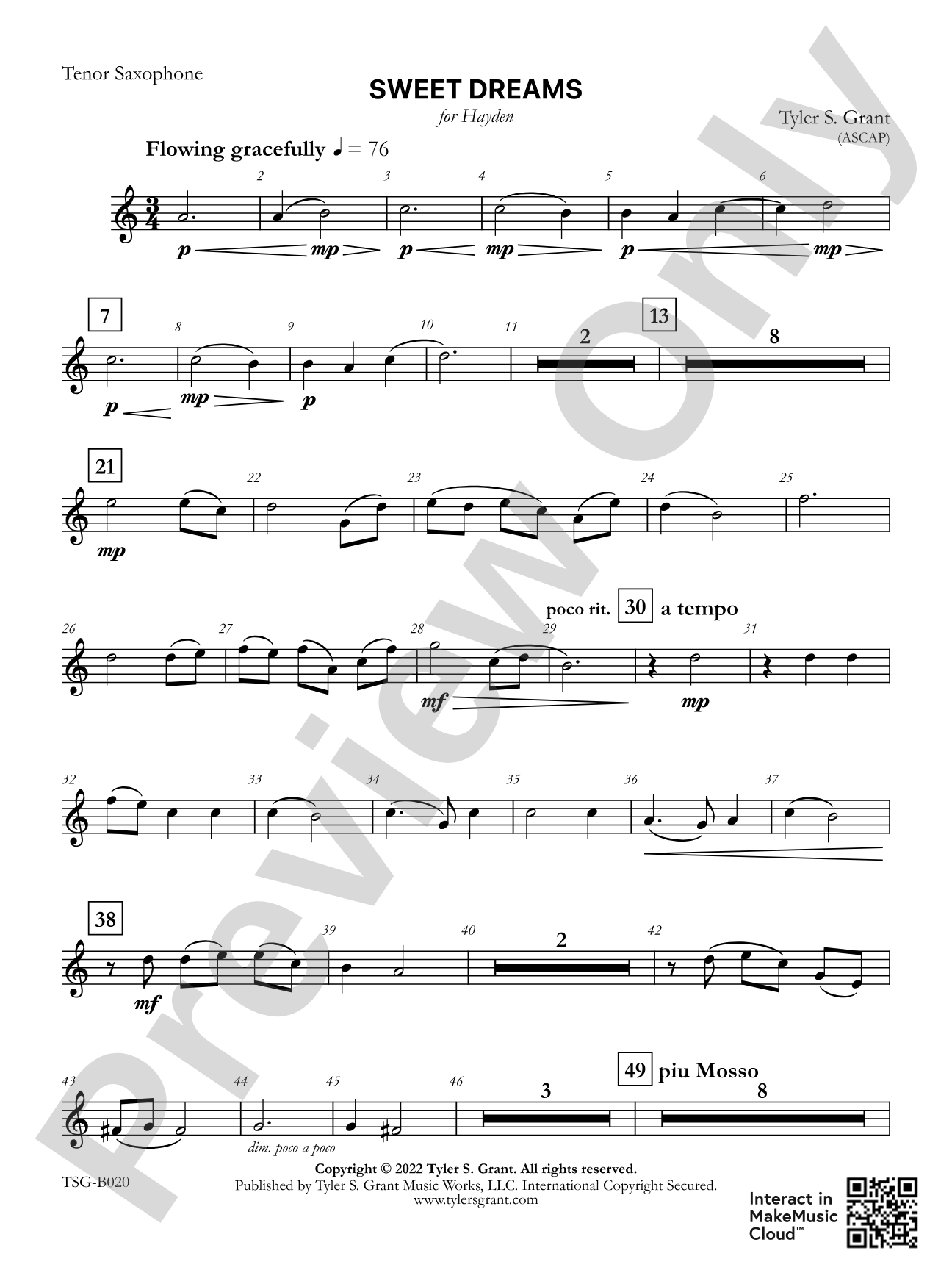 Sweet Dreams: B-flat Tenor Saxophone