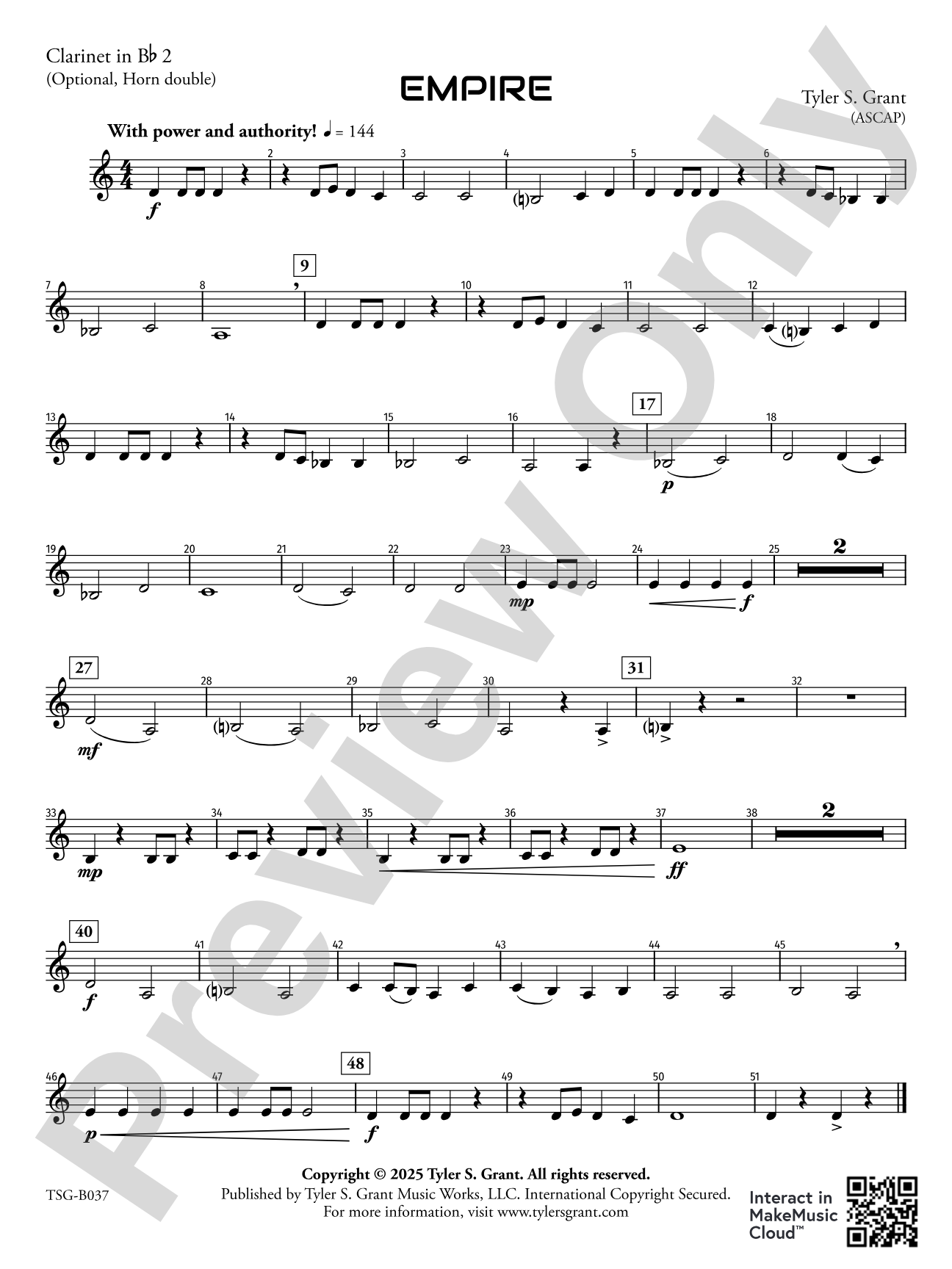 Empire: 2nd Clarinet in B-flat (Optional Horn Double)