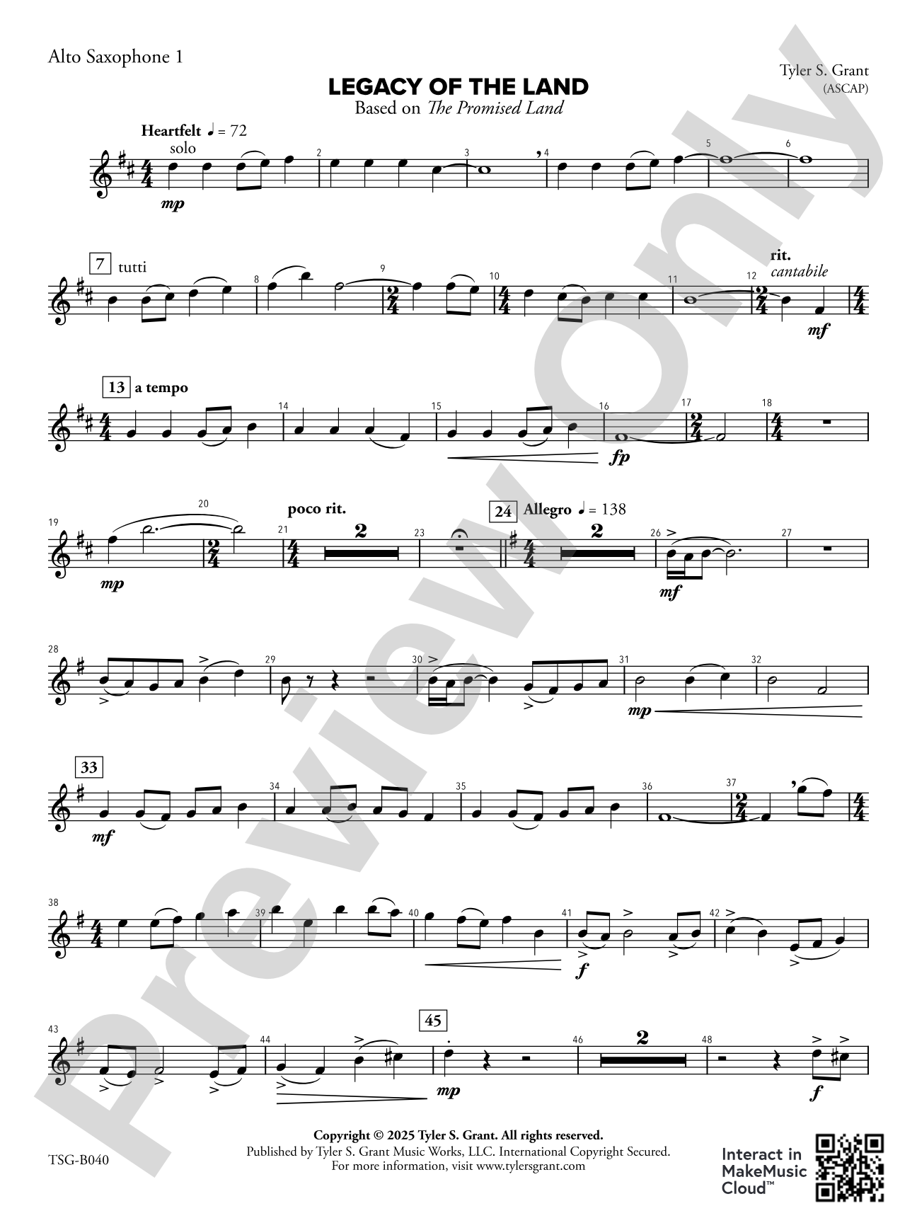 Legacy of the Land (Based on "The Promised Land"): 1st Alto Saxophone