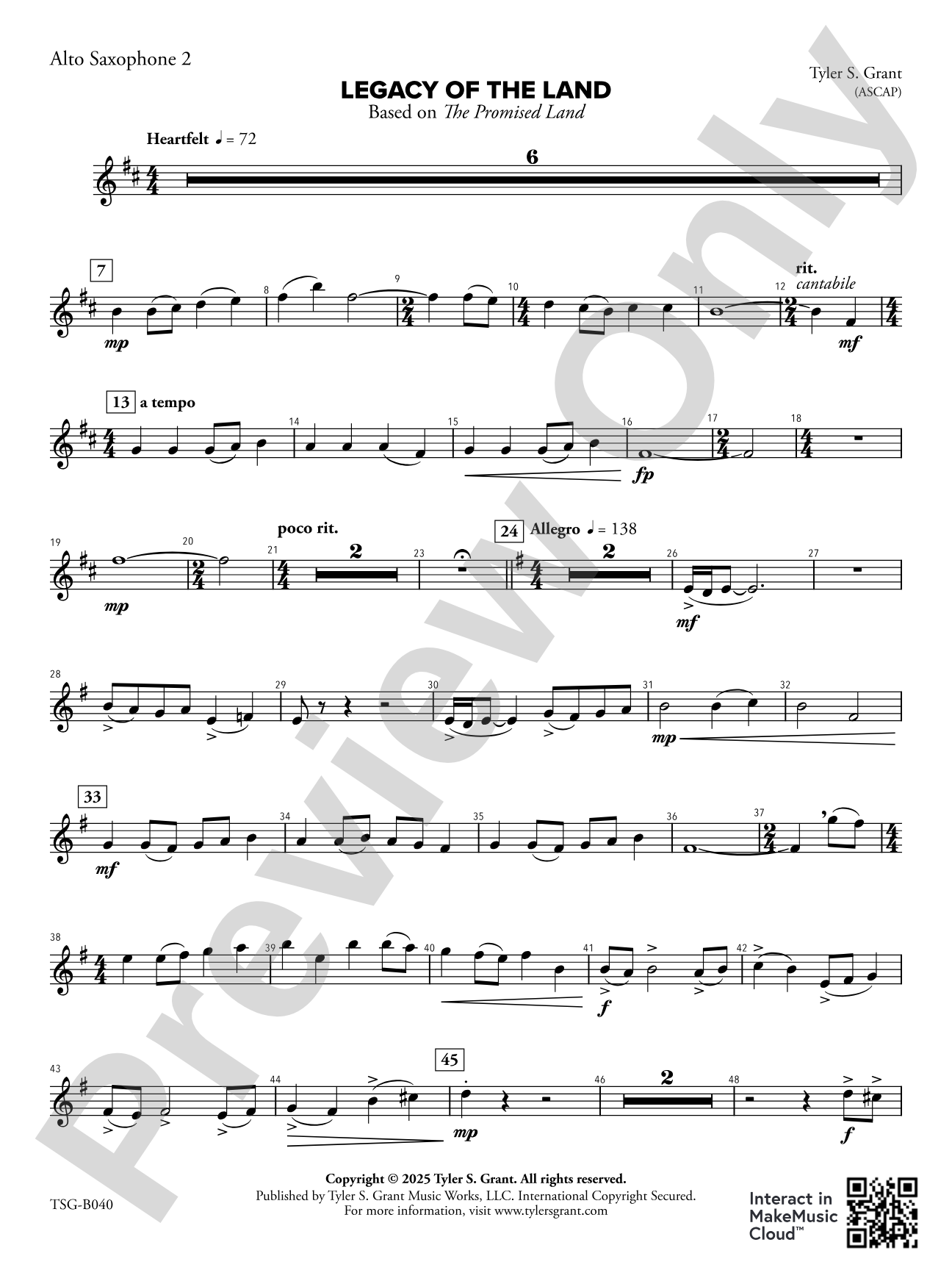 Legacy of the Land (Based on "The Promised Land"): 2nd Alto Saxophone