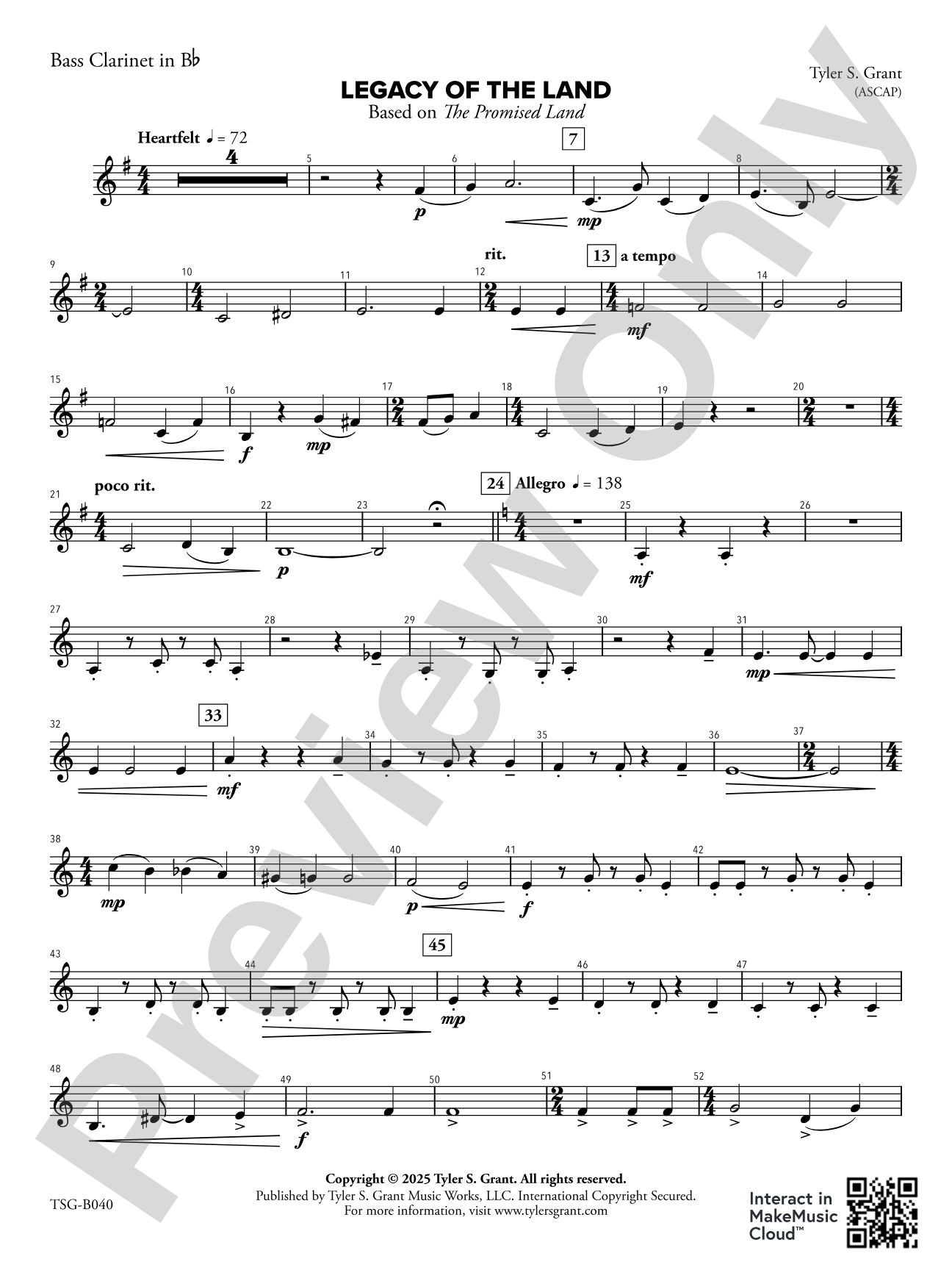 Legacy of the Land (Based on "The Promised Land"): Bass Clarinet in B-flat