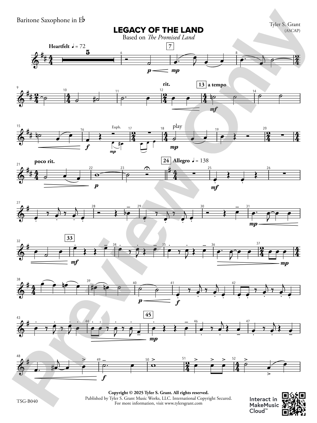 Legacy of the Land (Based on "The Promised Land"): Baritone Saxophone in E-flat