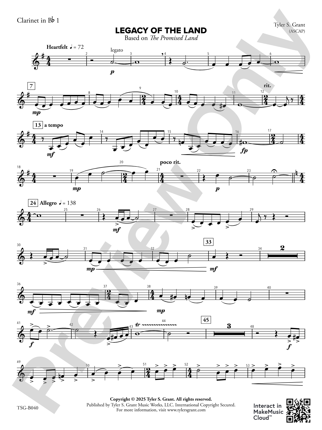Legacy of the Land (Based on "The Promised Land"): 1st Clarinet in B-flat
