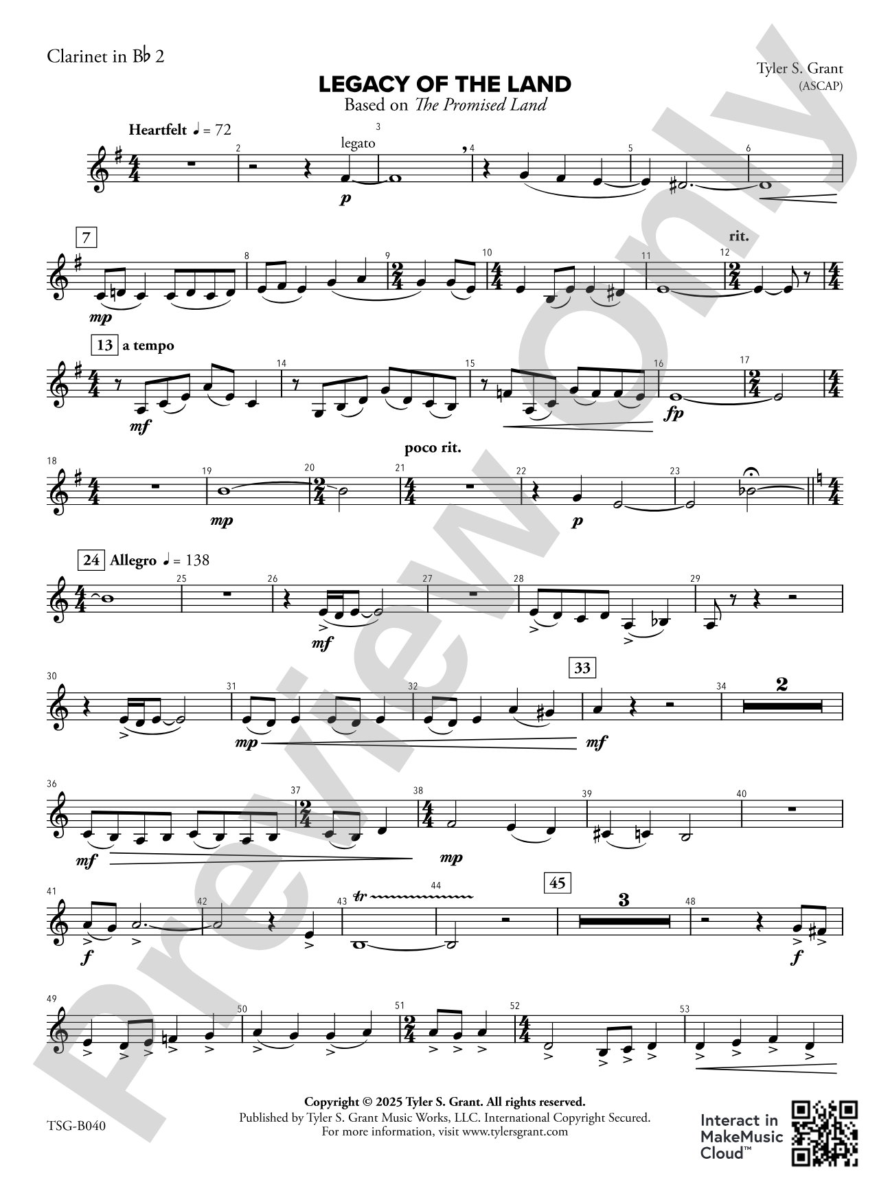 Legacy of the Land (Based on "The Promised Land"): 2nd Clarinet in B-flat