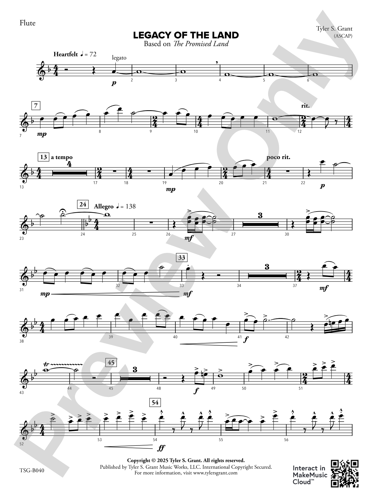 Legacy of the Land (Based on "The Promised Land"): Flute