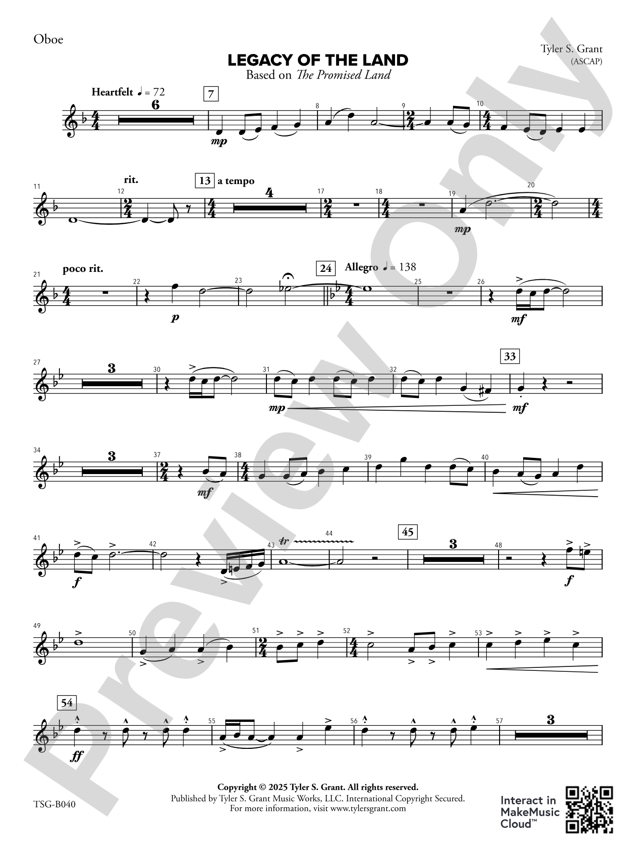 Legacy of the Land (Based on "The Promised Land"): Oboe