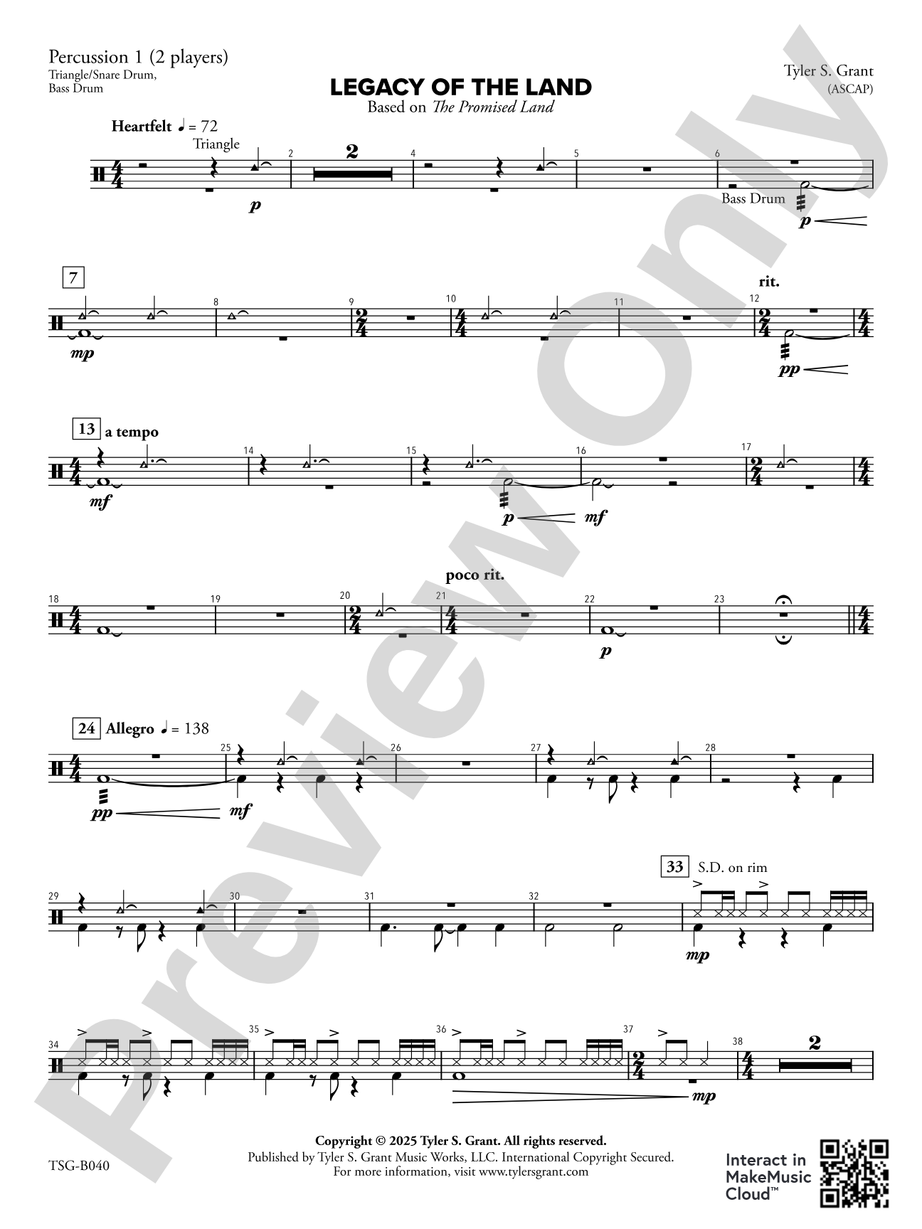 Legacy of the Land (Based on "The Promised Land"): 1st Percussion