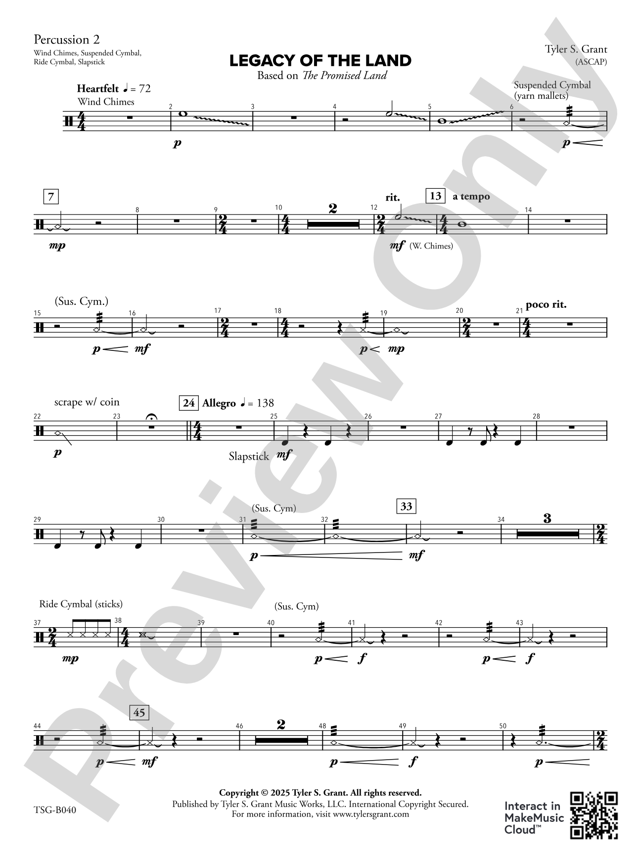 Legacy of the Land (Based on "The Promised Land"): 2nd Percussion
