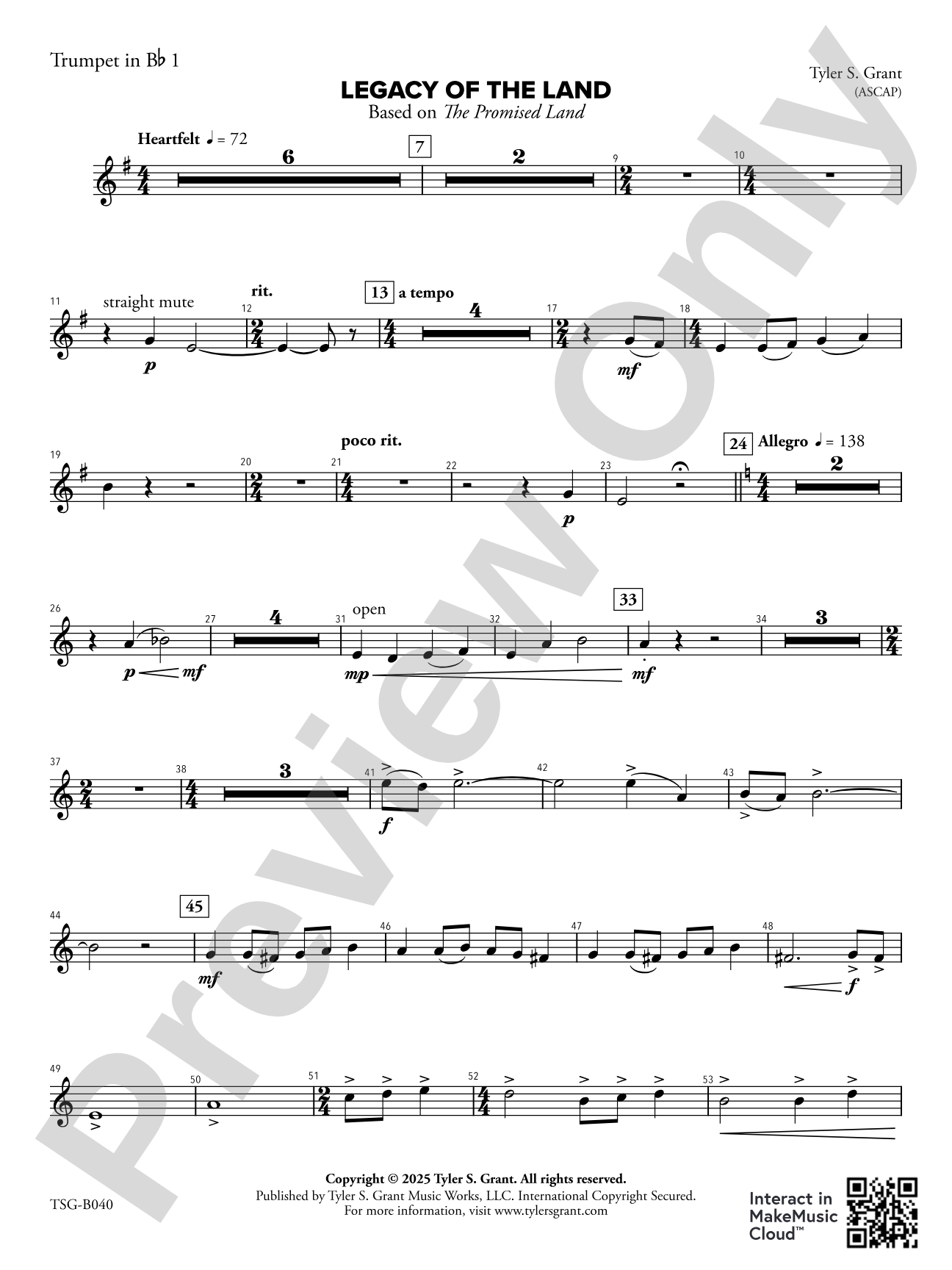 Legacy of the Land (Based on "The Promised Land"): 1st B-flat Trumpet