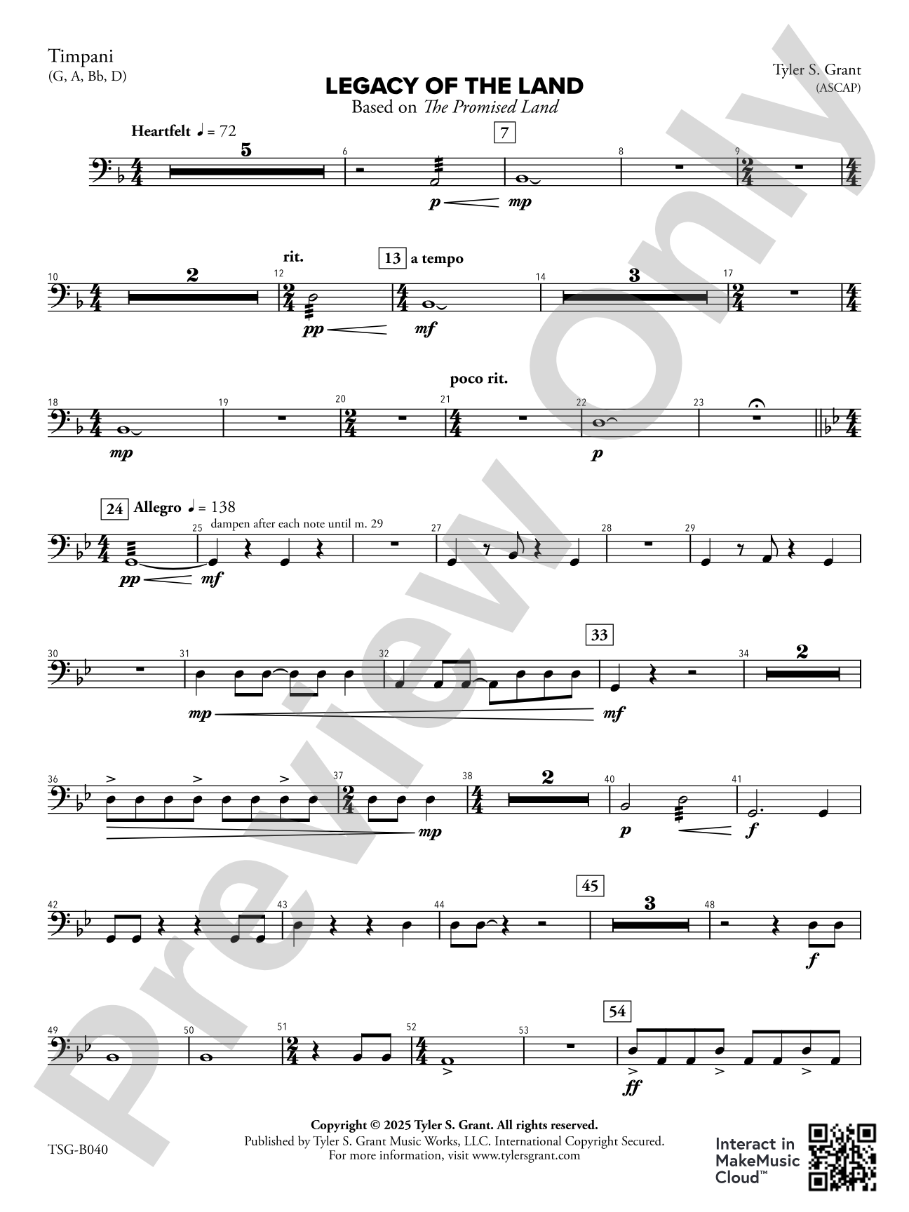 Legacy of the Land (Based on "The Promised Land"): Timpani