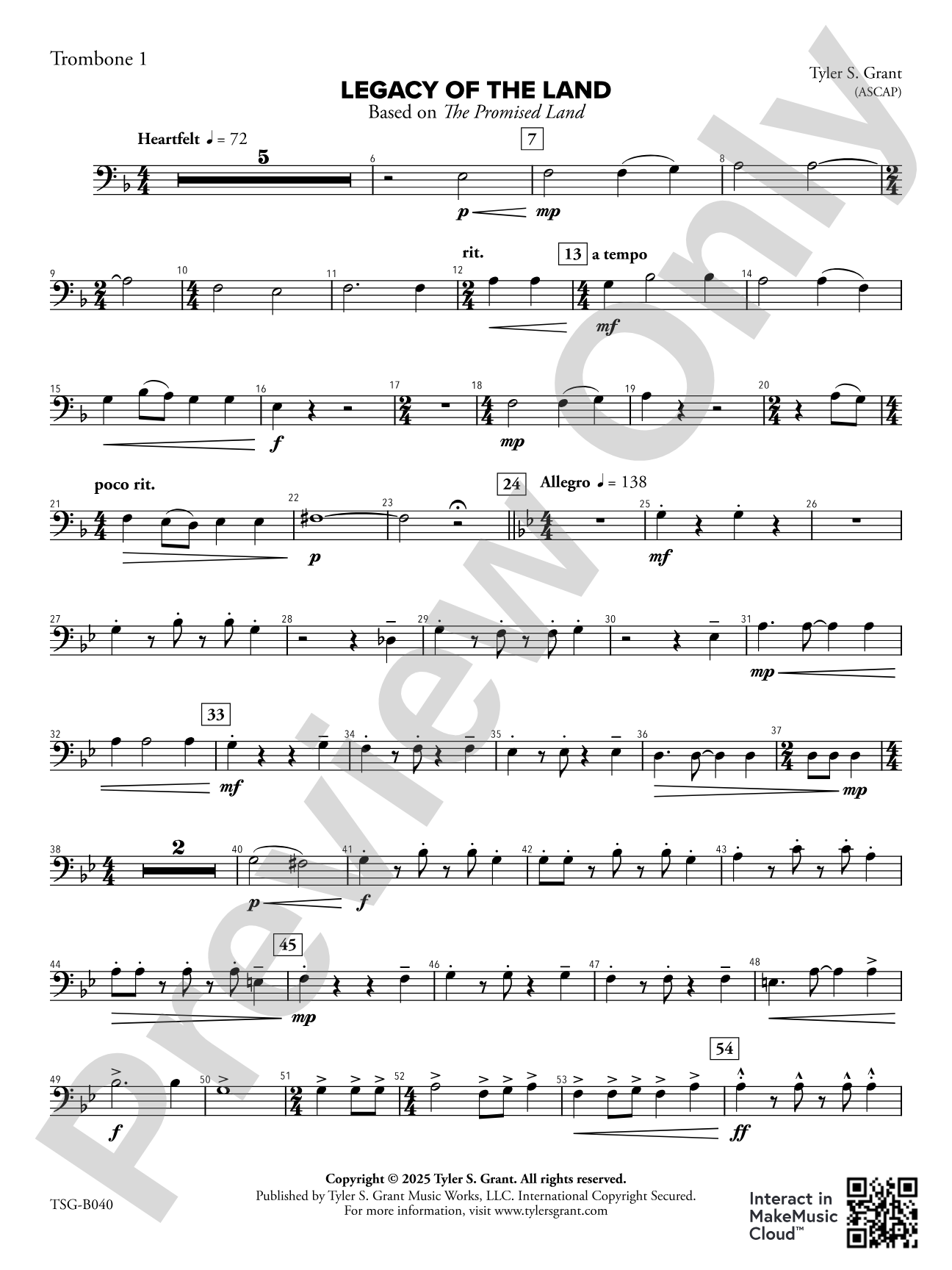 Legacy of the Land (Based on "The Promised Land"): 1st Trombone
