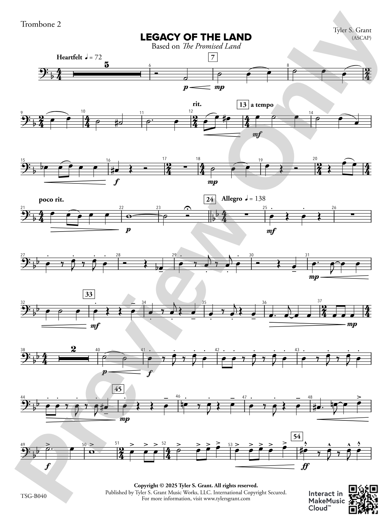 Legacy of the Land (Based on "The Promised Land"): 2nd Trombone