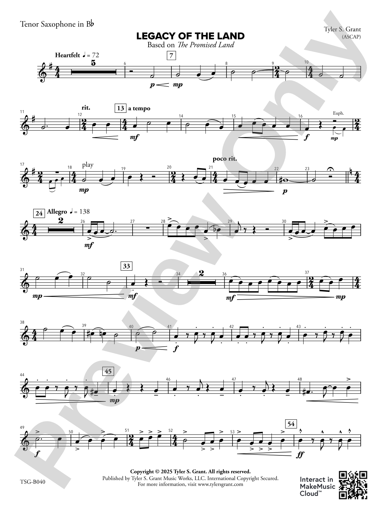 Legacy of the Land (Based on "The Promised Land"): Tenor Saxophone in B-flat