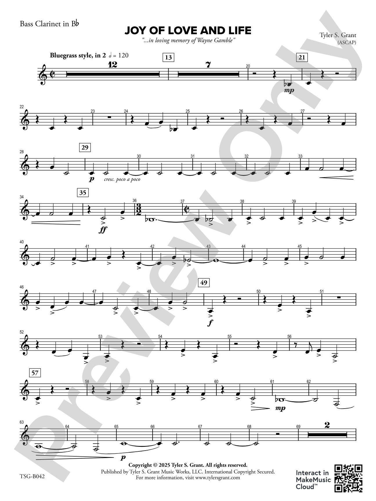 Joy of Love and Life: Bass Clarinet in B-flat