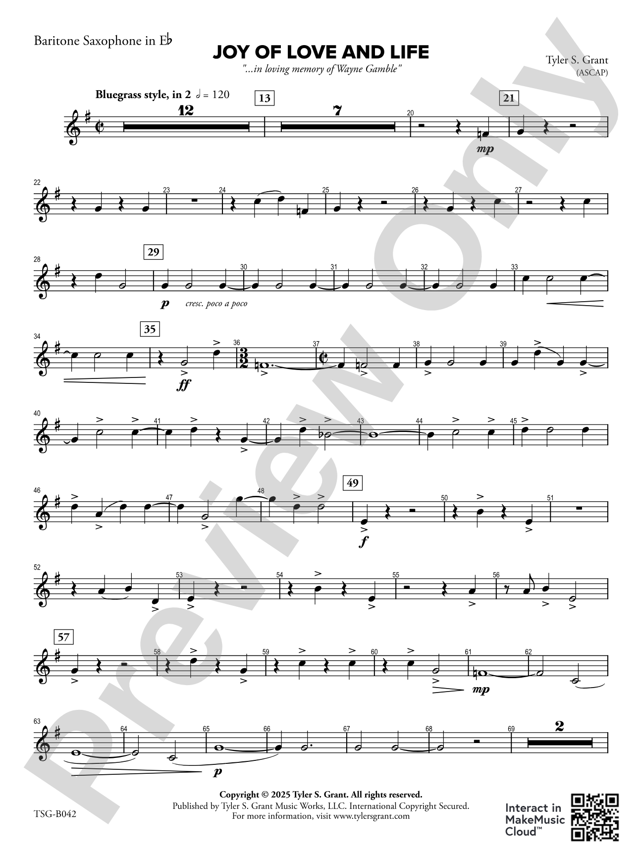 Joy of Love and Life: Baritone Saxophone in E-flat
