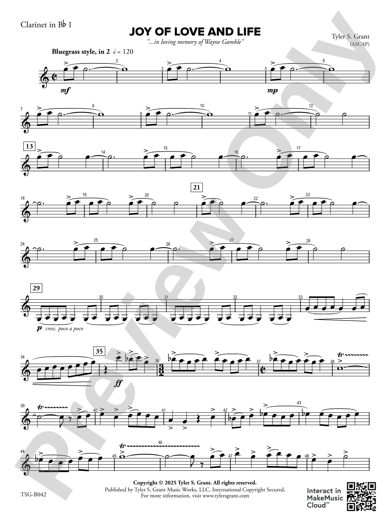 Joy of Love and Life: 1st Clarinet in B-flat