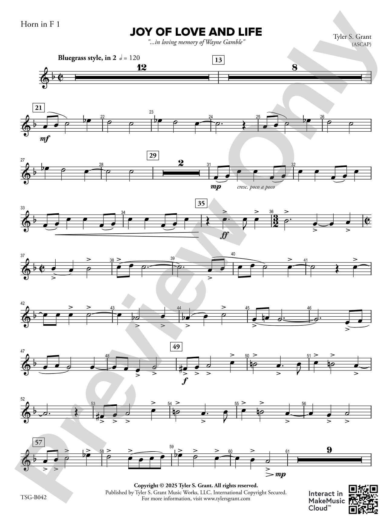 Joy of Love and Life: 1st Horn in F
