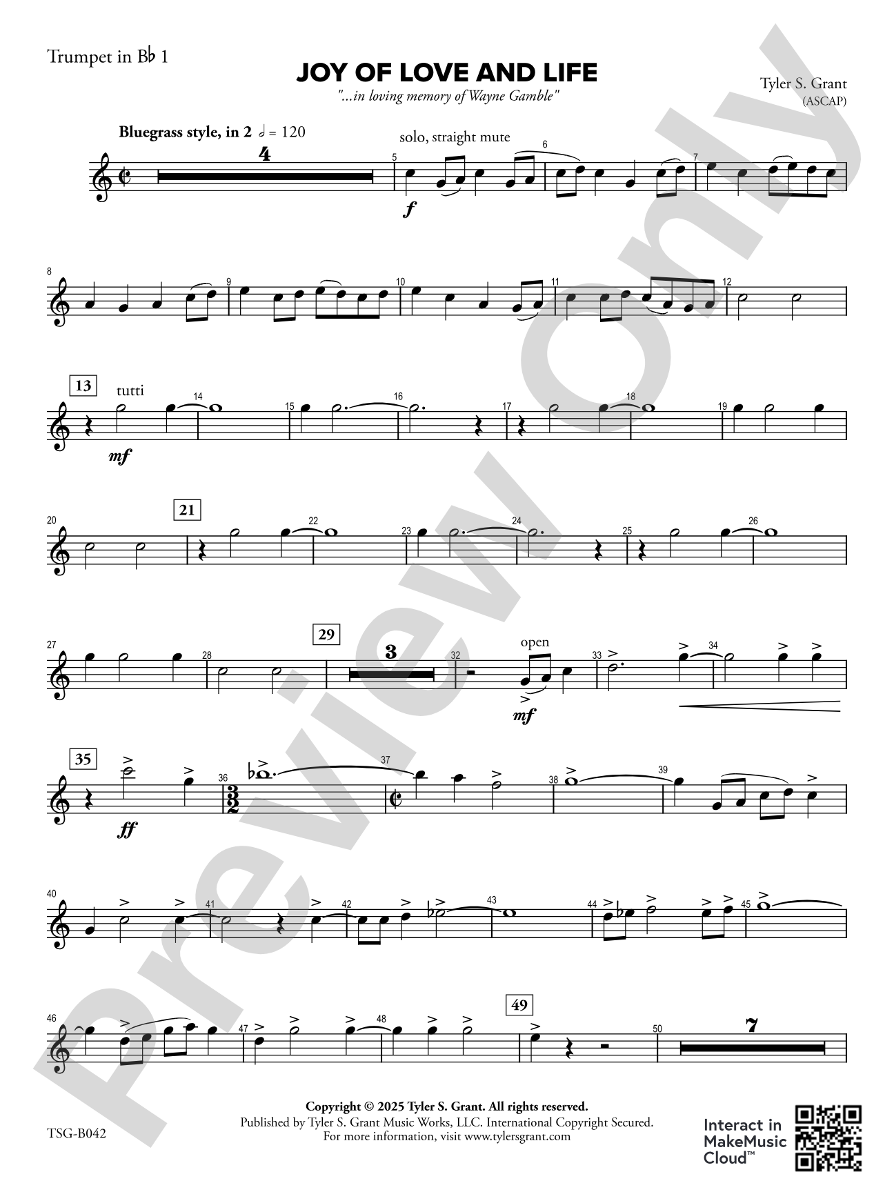 Joy of Love and Life: 1st B-flat Trumpet