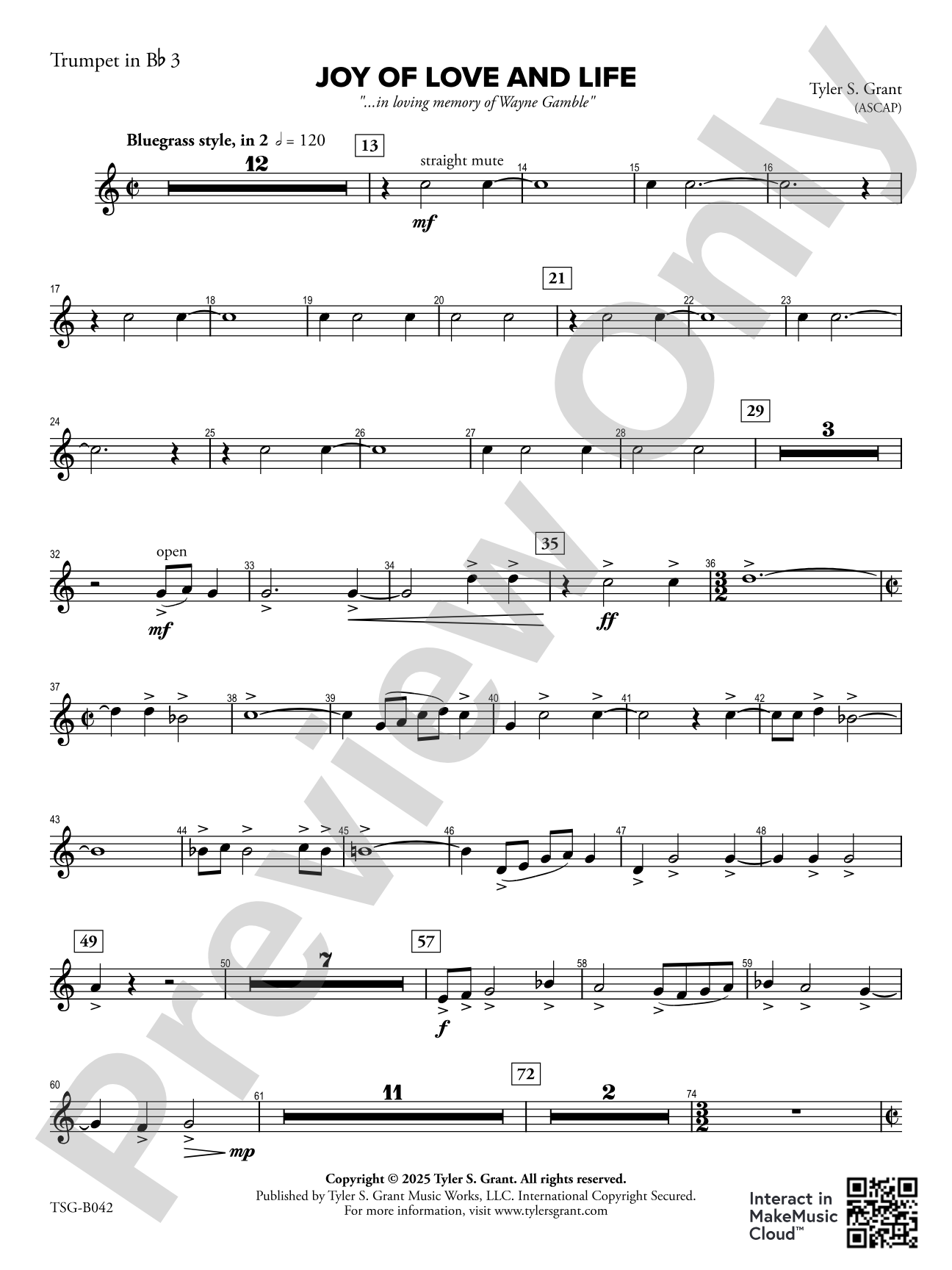 Joy of Love and Life: 3rd B-flat Trumpet
