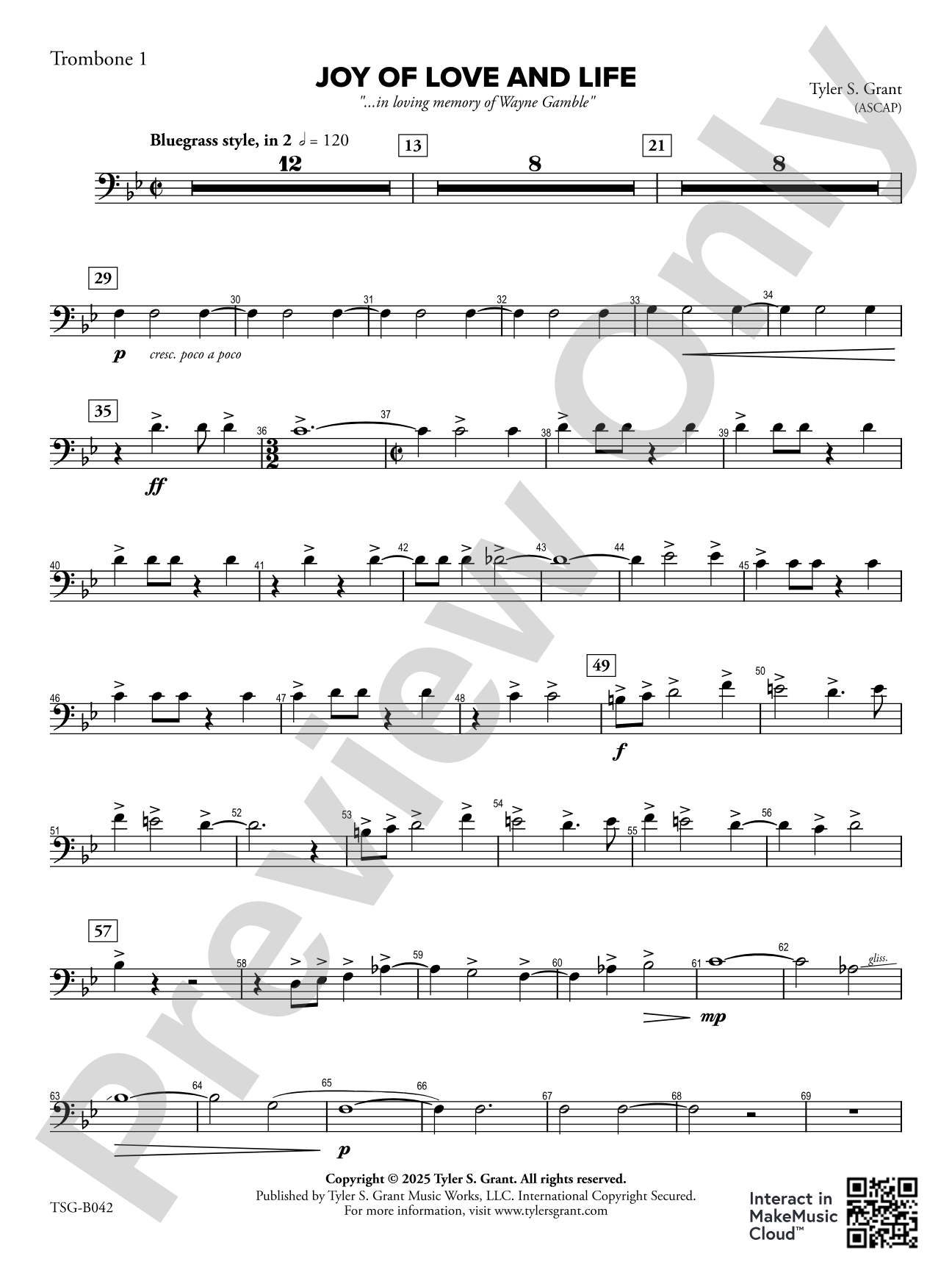 Joy of Love and Life: Trombone 1