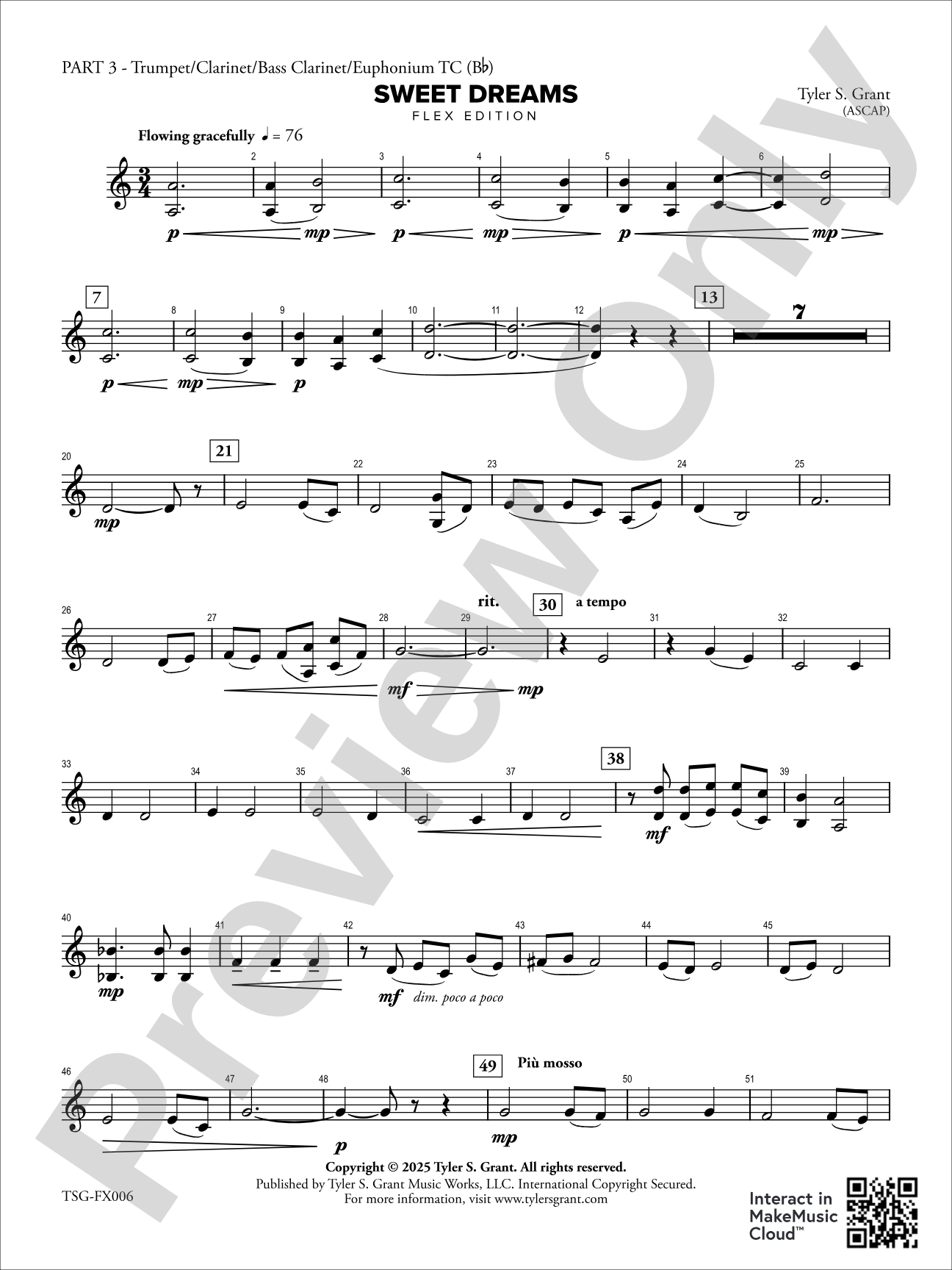 Sweet Dreams: Part 3 - Trumpet/Clarinet/Bass Clarinet/Euphonium T.C. (B-flat)