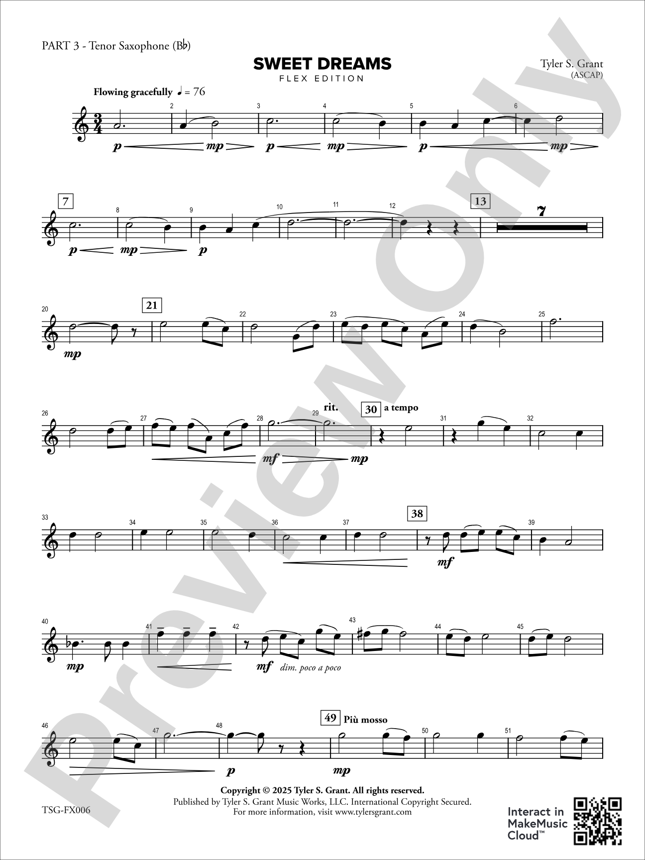 Sweet Dreams: Part 3 - Tenor Saxophone (B-flat)
