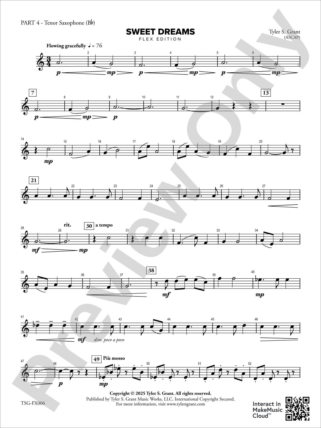 Sweet Dreams: Part 4 - Tenor Saxophone (B-flat)