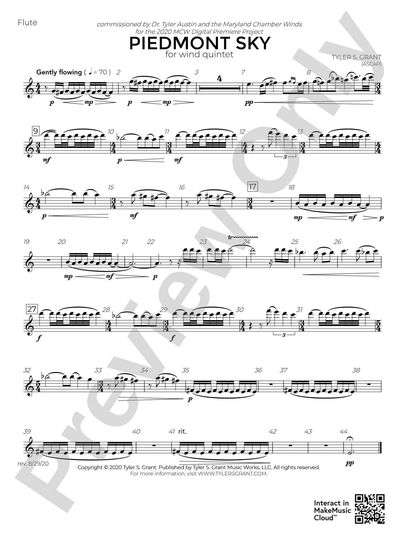 Piedmont Sky: Chamber Quintet Score & Parts
