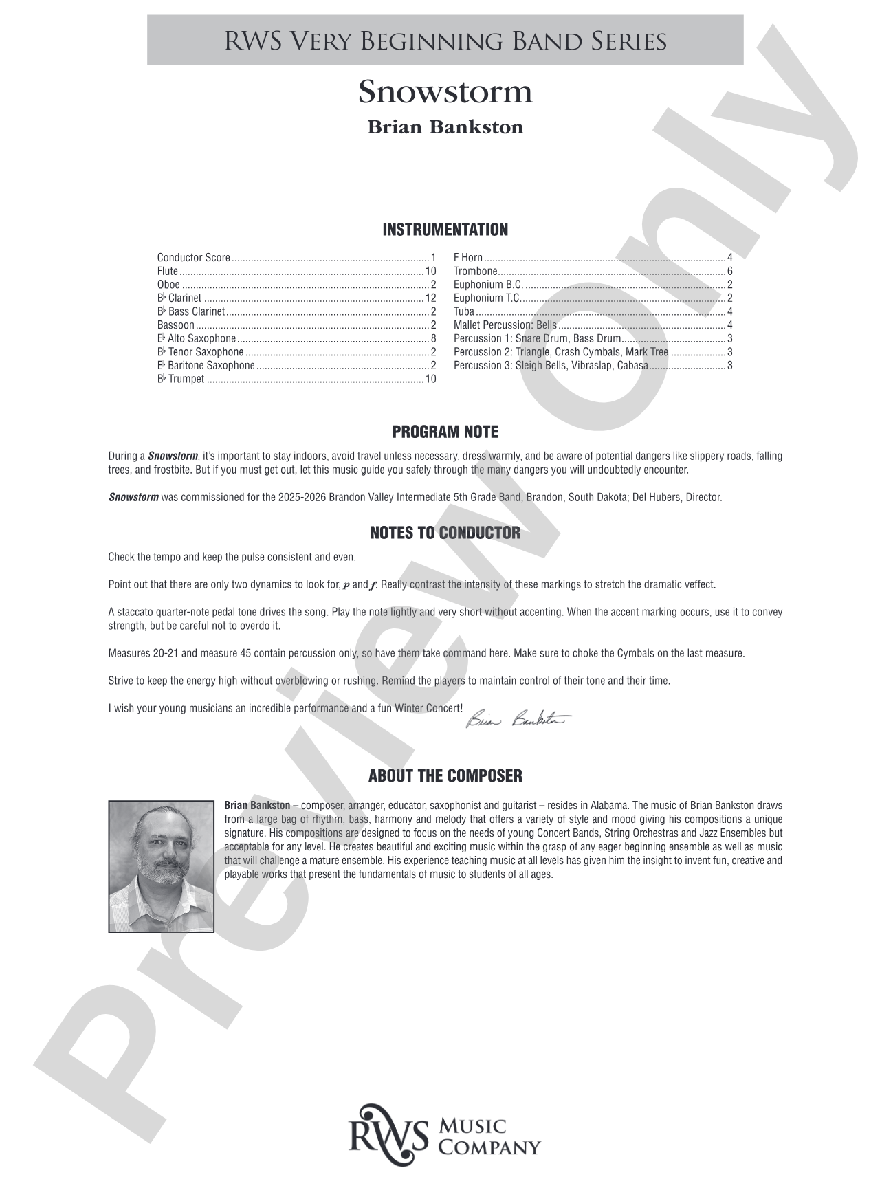 Snowstorm: Concert Band Conductor Score & Parts