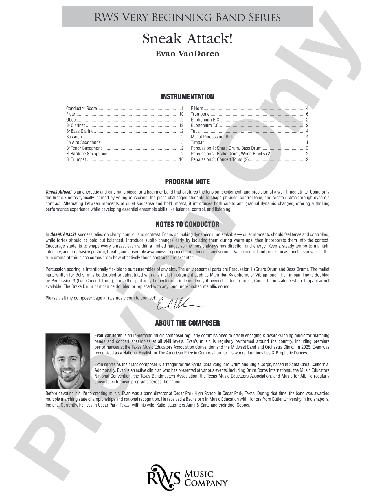 Sneak Attack: Concert Band Conductor Score & Parts