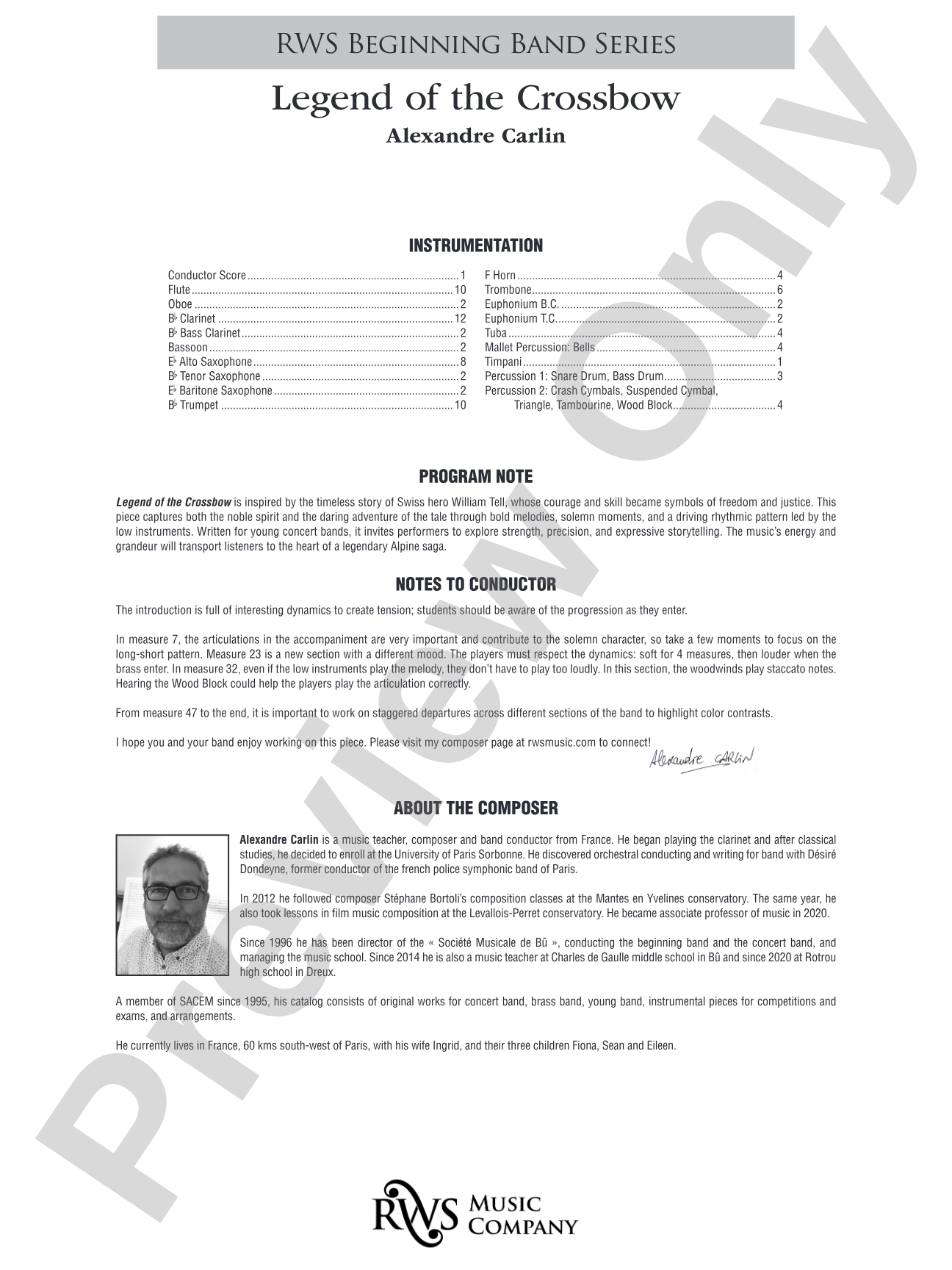 Legend of the Crossbow: Concert Band Conductor Score & Parts