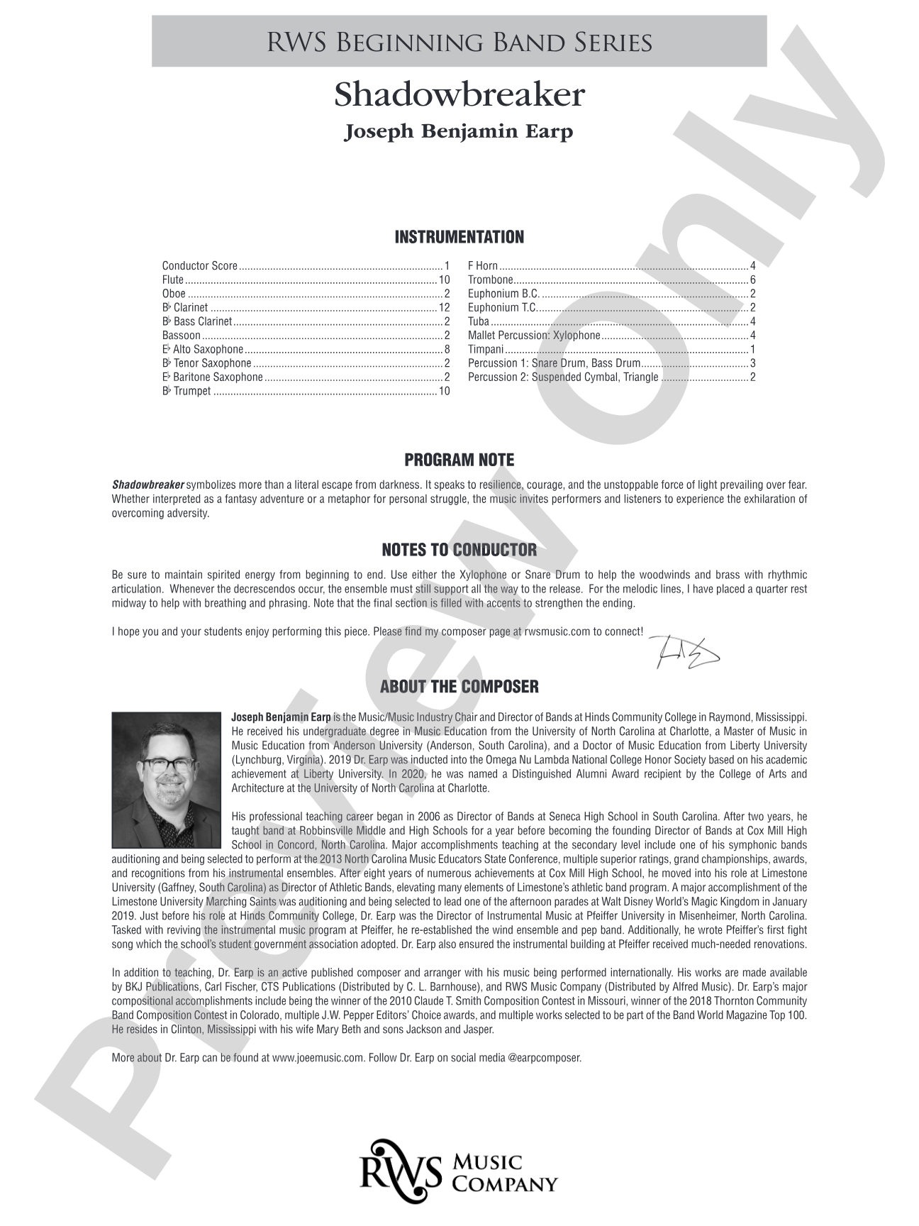 Shadowbreaker: Concert Band Conductor Score & Parts
