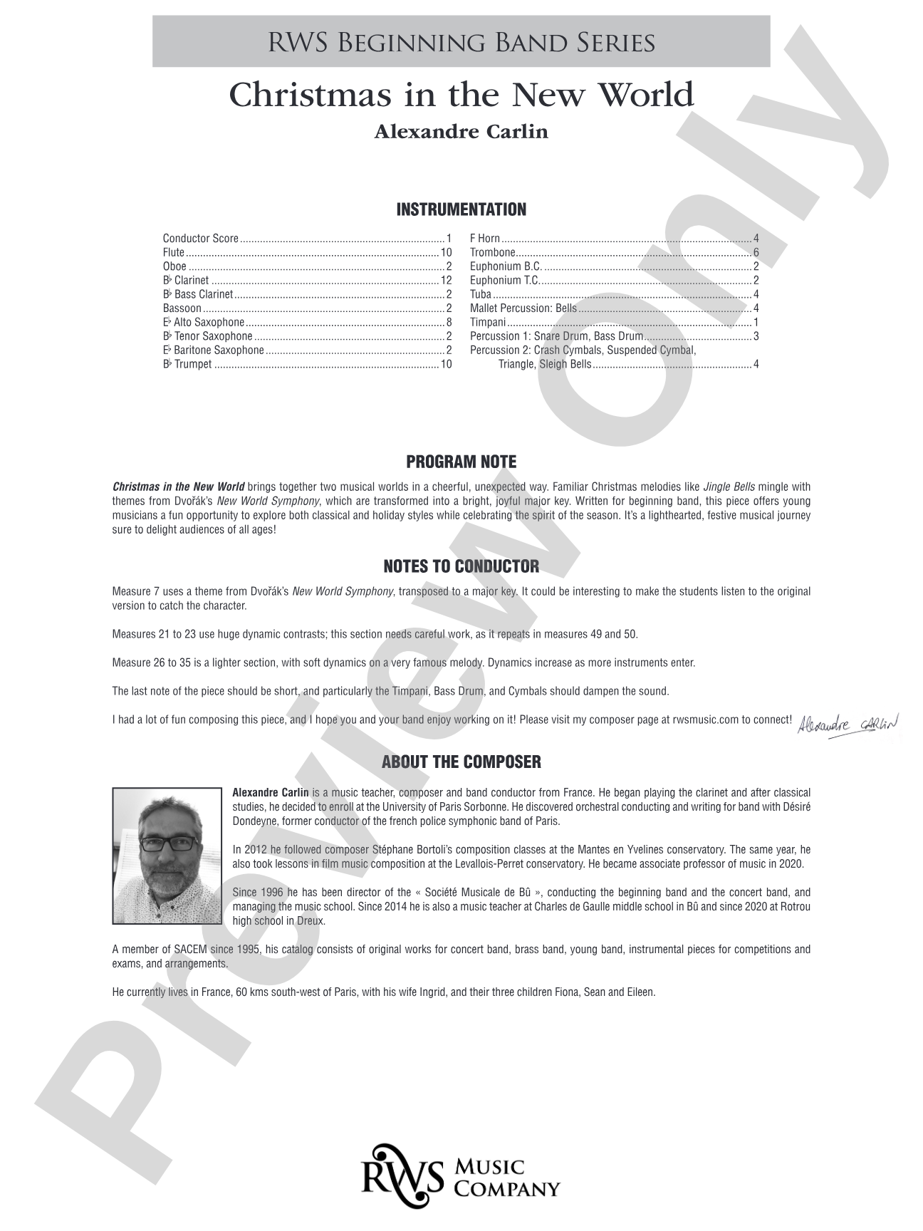 Christmas in the New World: Concert Band Conductor Score & Parts