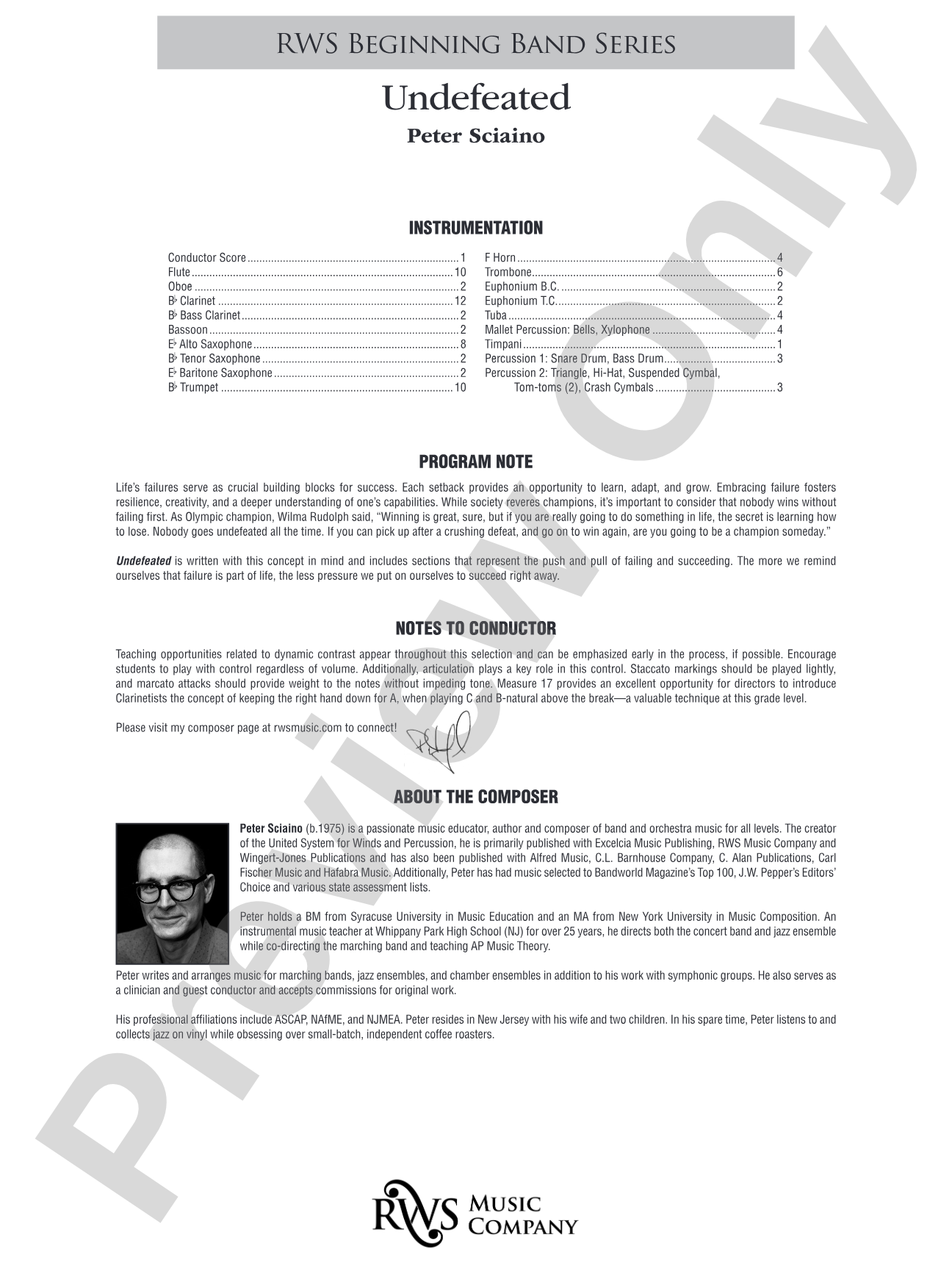 Undefeated: Concert Band Conductor Score & Parts