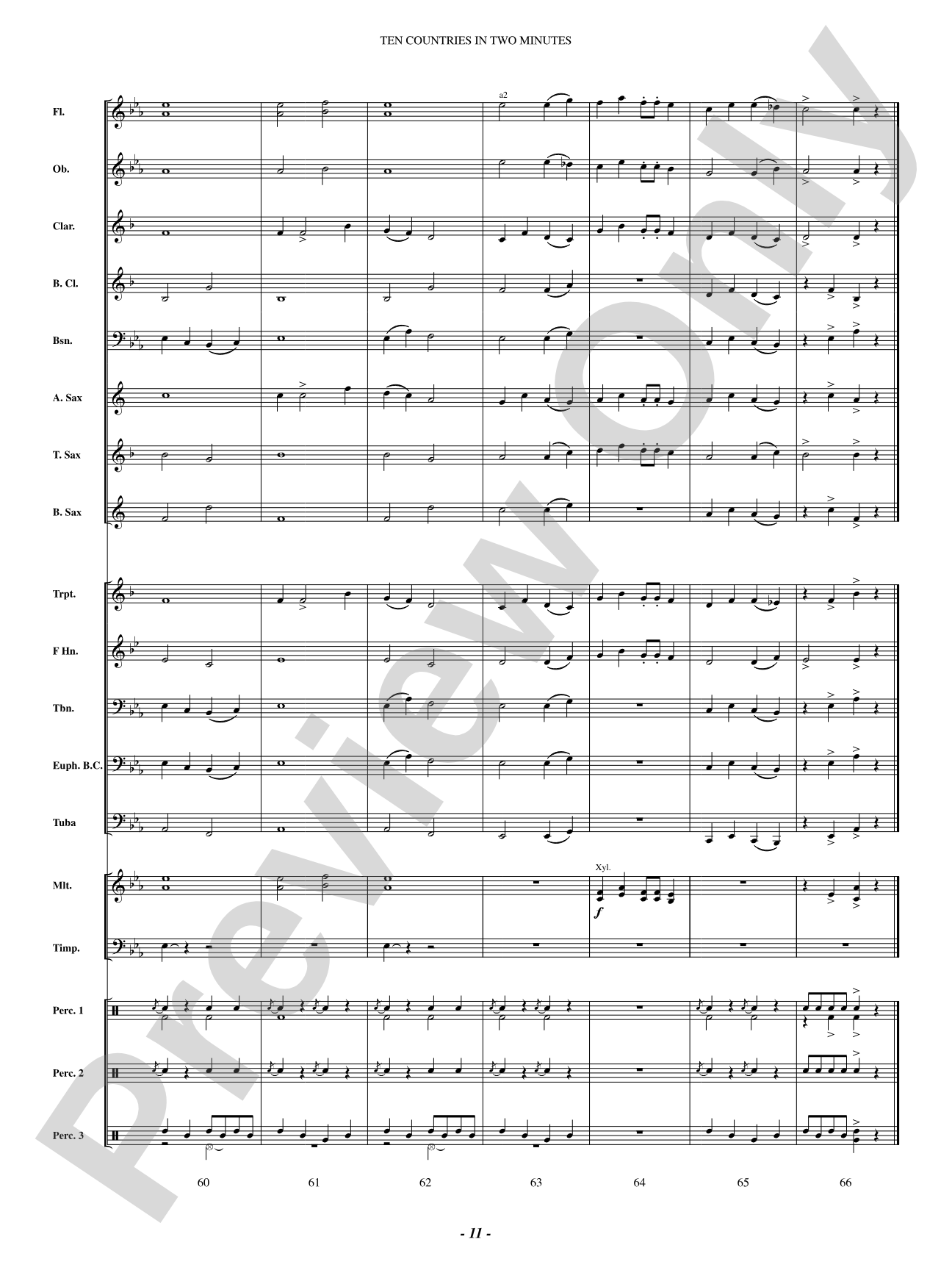 Ten Countries in Two Minutes: Concert Band Conductor Score & Parts