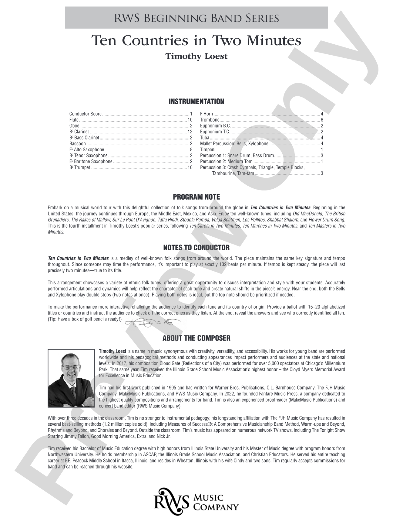 Ten Countries in Two Minutes: Concert Band Conductor Score & Parts