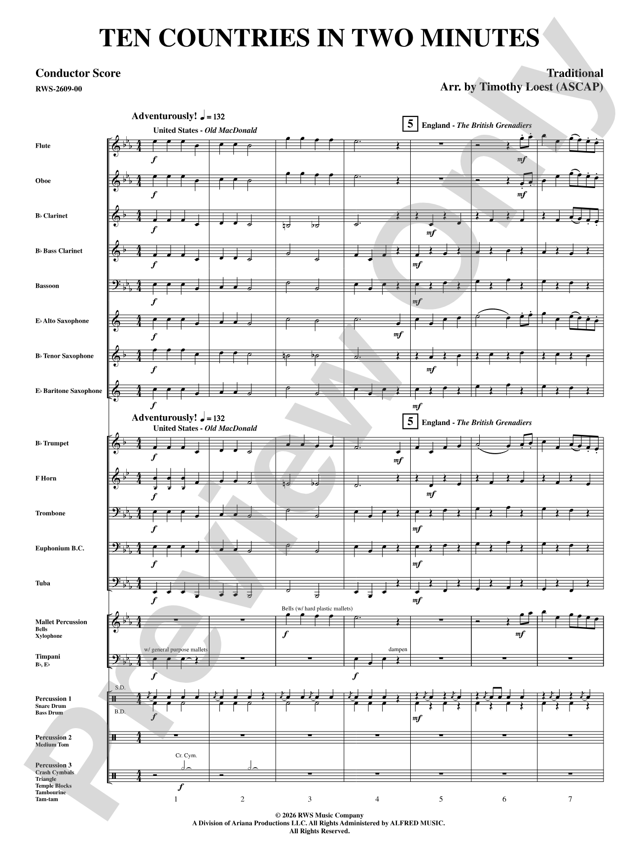 Ten Countries in Two Minutes: Concert Band Conductor Score & Parts