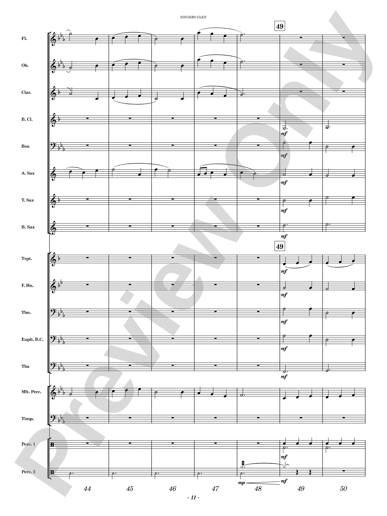 Singers Glen: Concert Band Conductor Score & Parts