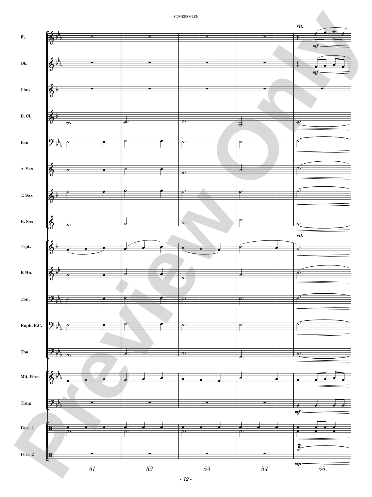 Singers Glen: Concert Band Conductor Score & Parts