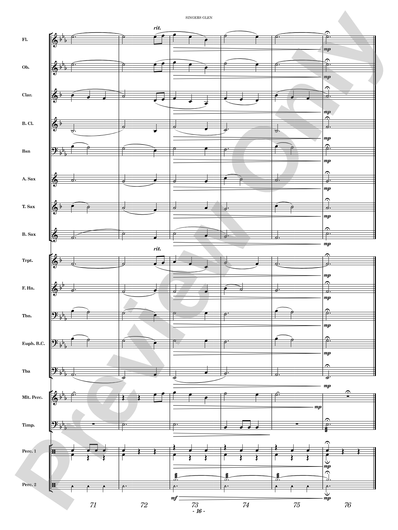Singers Glen: Concert Band Conductor Score & Parts