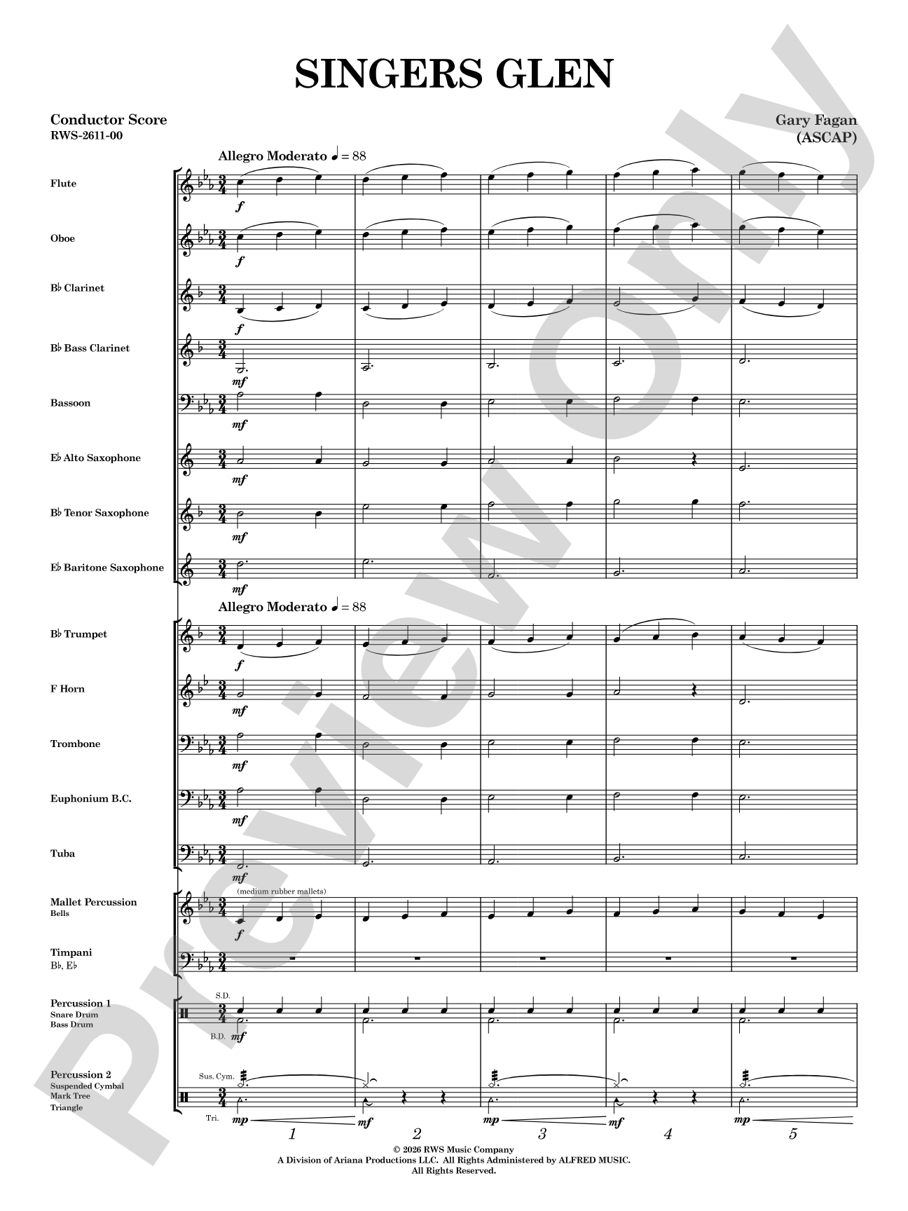 Singers Glen: Concert Band Conductor Score & Parts
