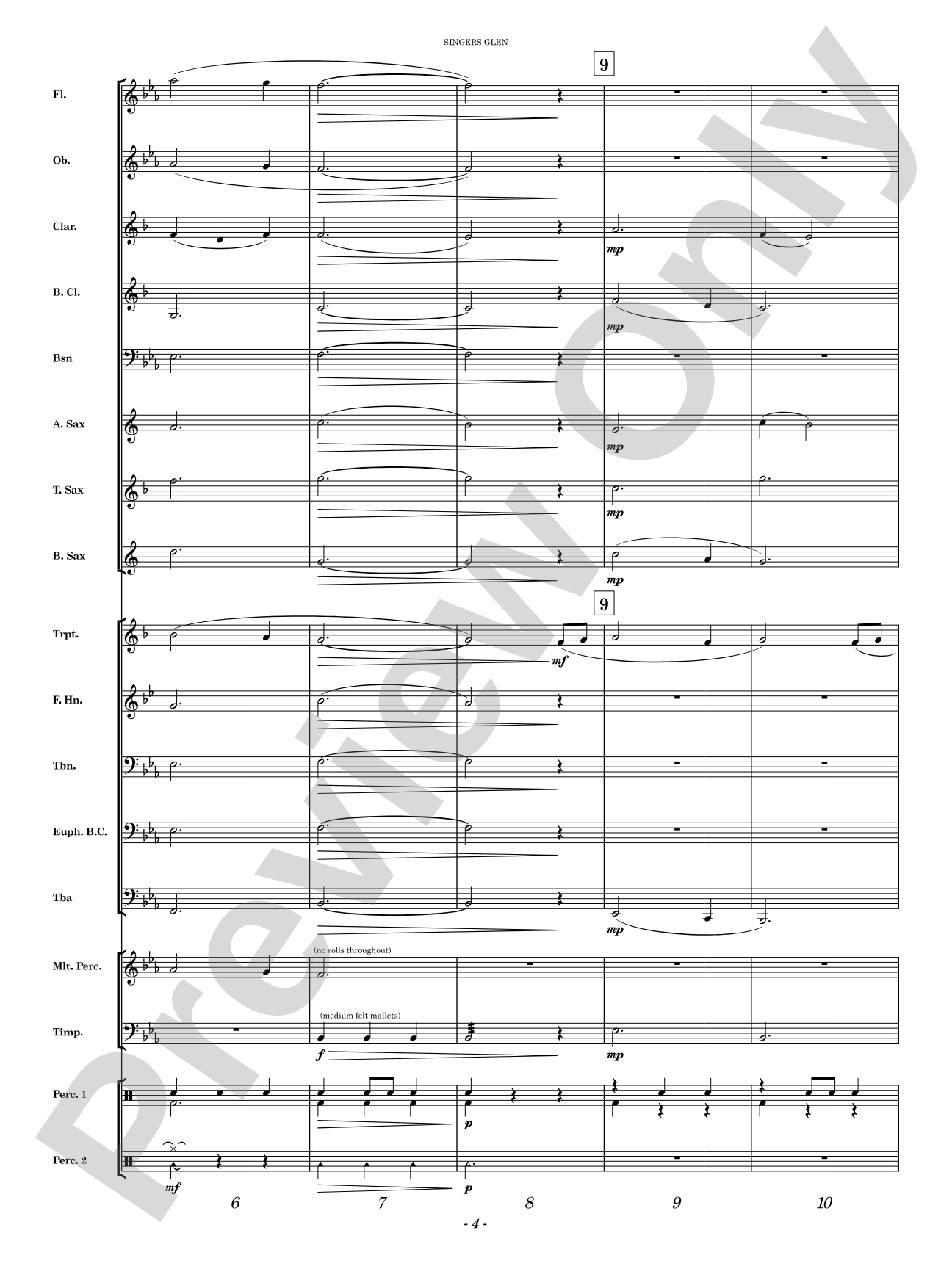 Singers Glen: Concert Band Conductor Score & Parts