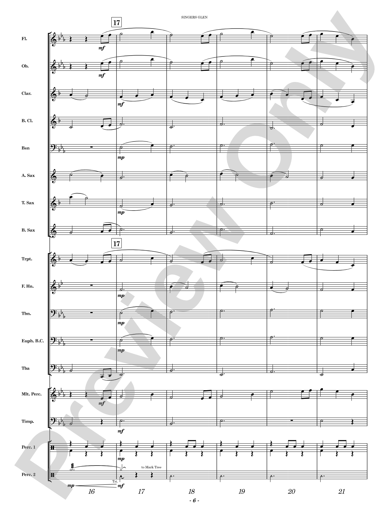 Singers Glen: Concert Band Conductor Score & Parts