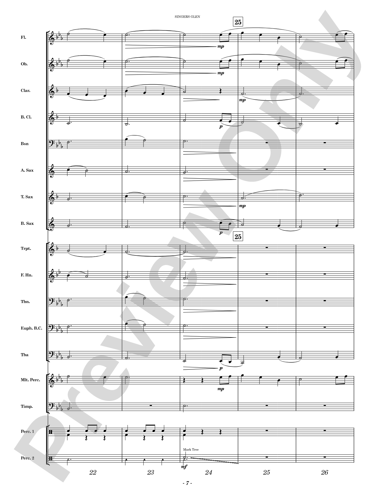 Singers Glen: Concert Band Conductor Score & Parts