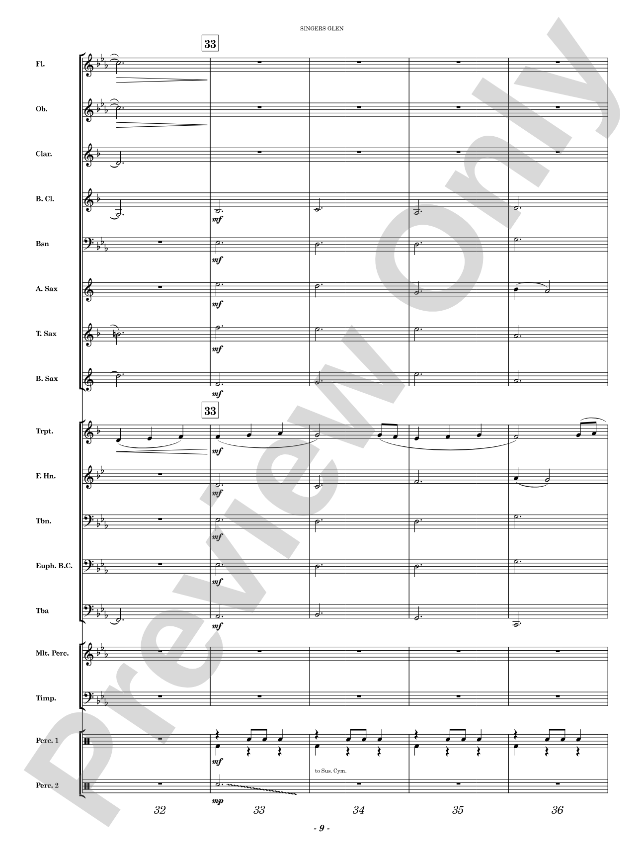 Singers Glen: Concert Band Conductor Score & Parts