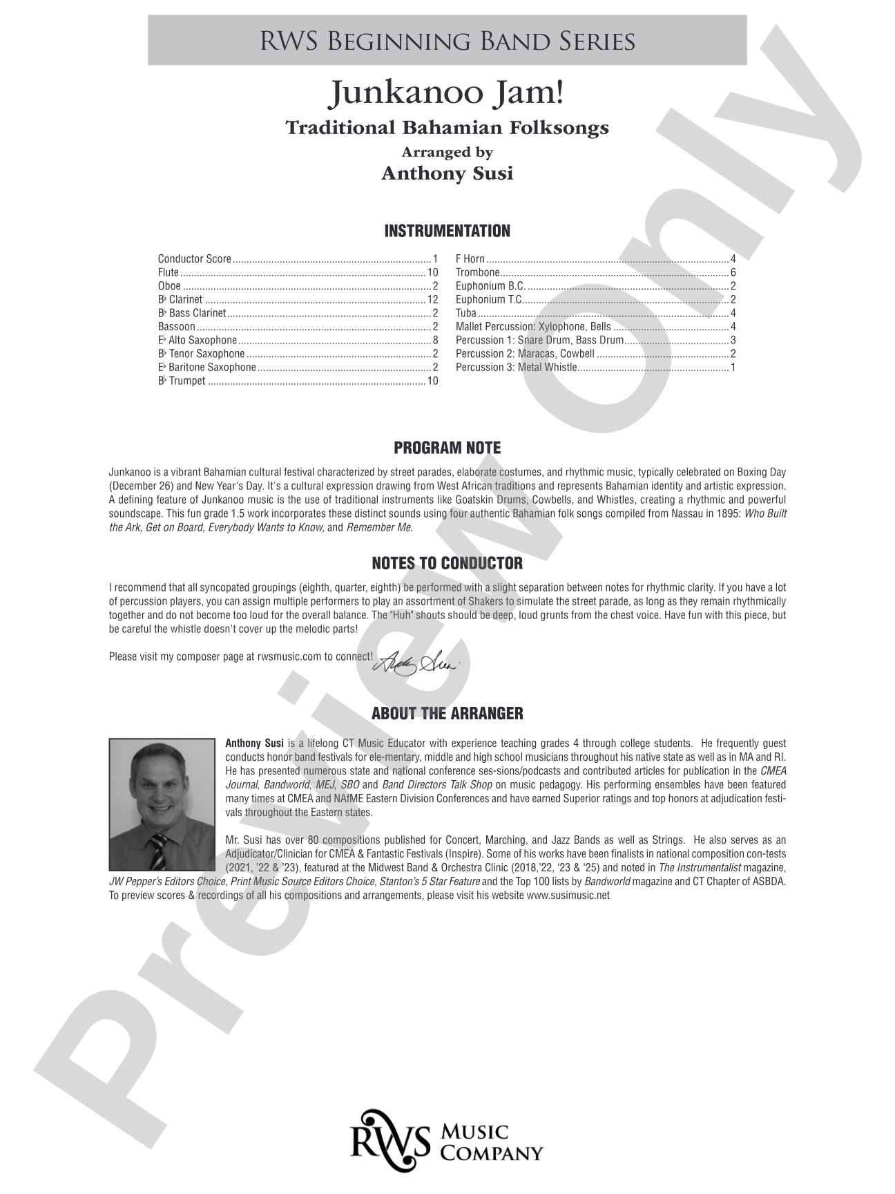 Junkanoo Jam: Concert Band Conductor Score & Parts