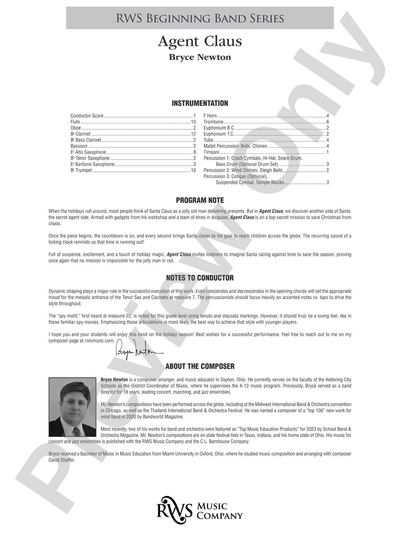 Agent Claus: Concert Band Conductor Score & Parts