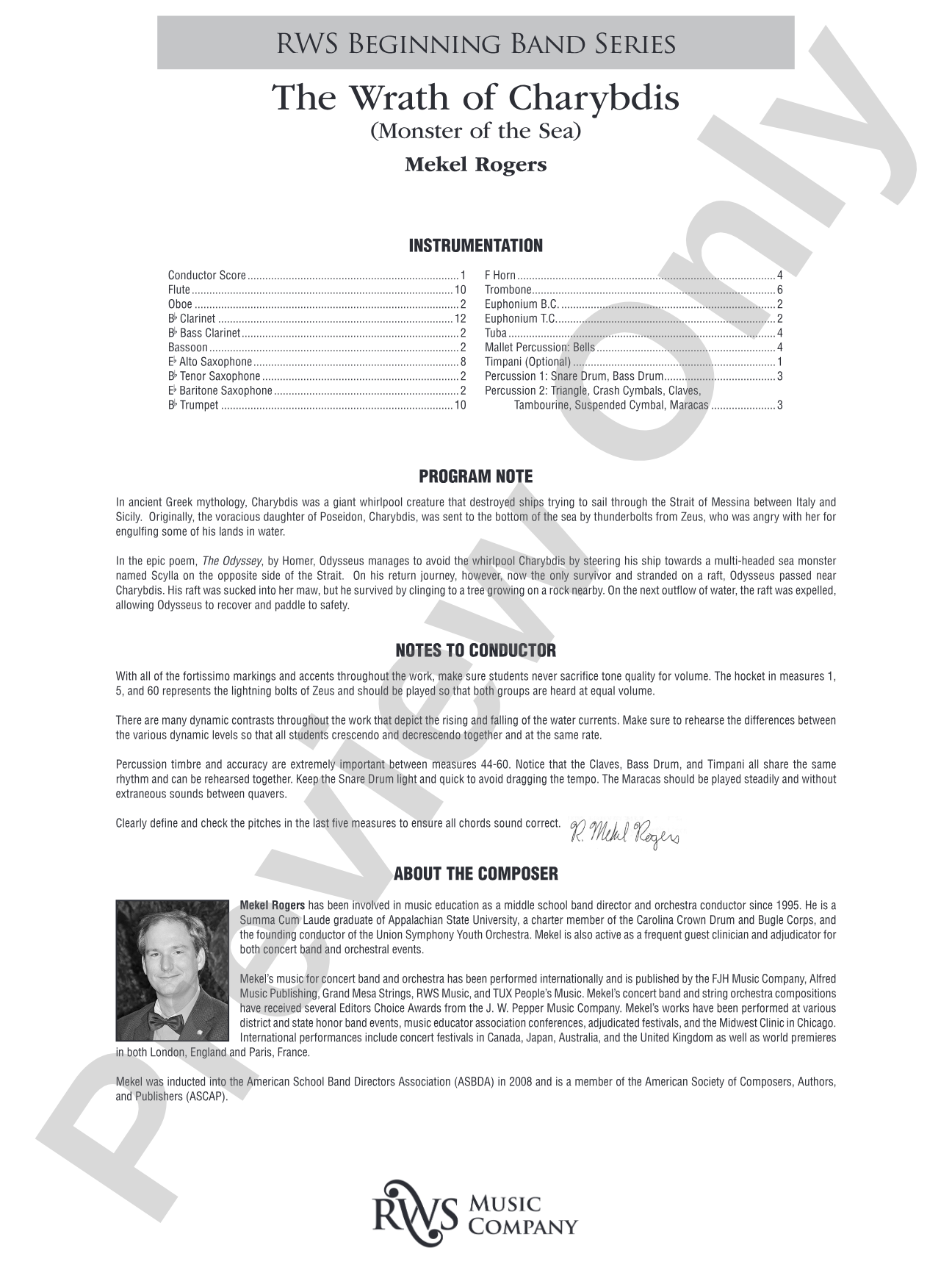 The Wrath of Charybdis: Concert Band Conductor Score & Parts