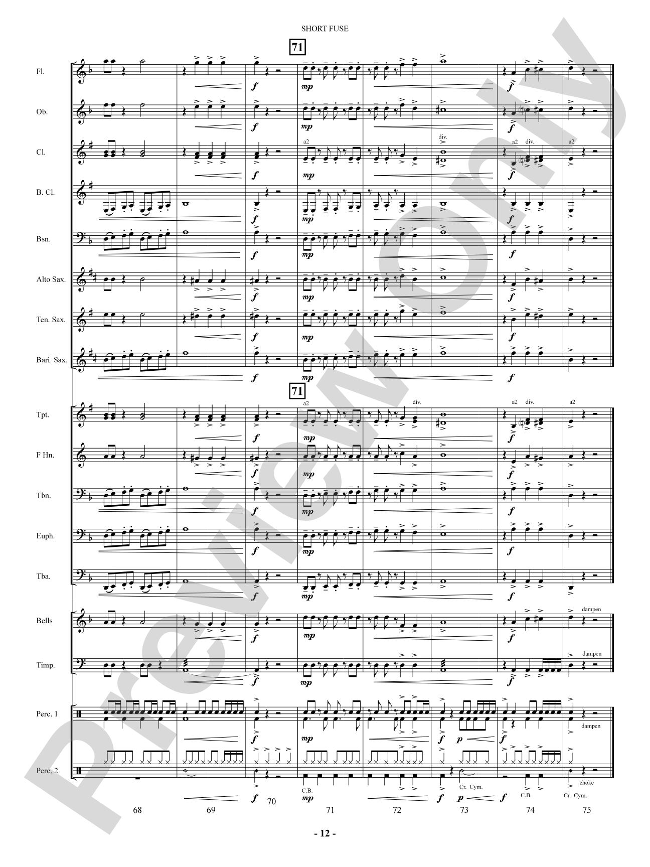 Short Fuse: Concert Band Conductor Score & Parts