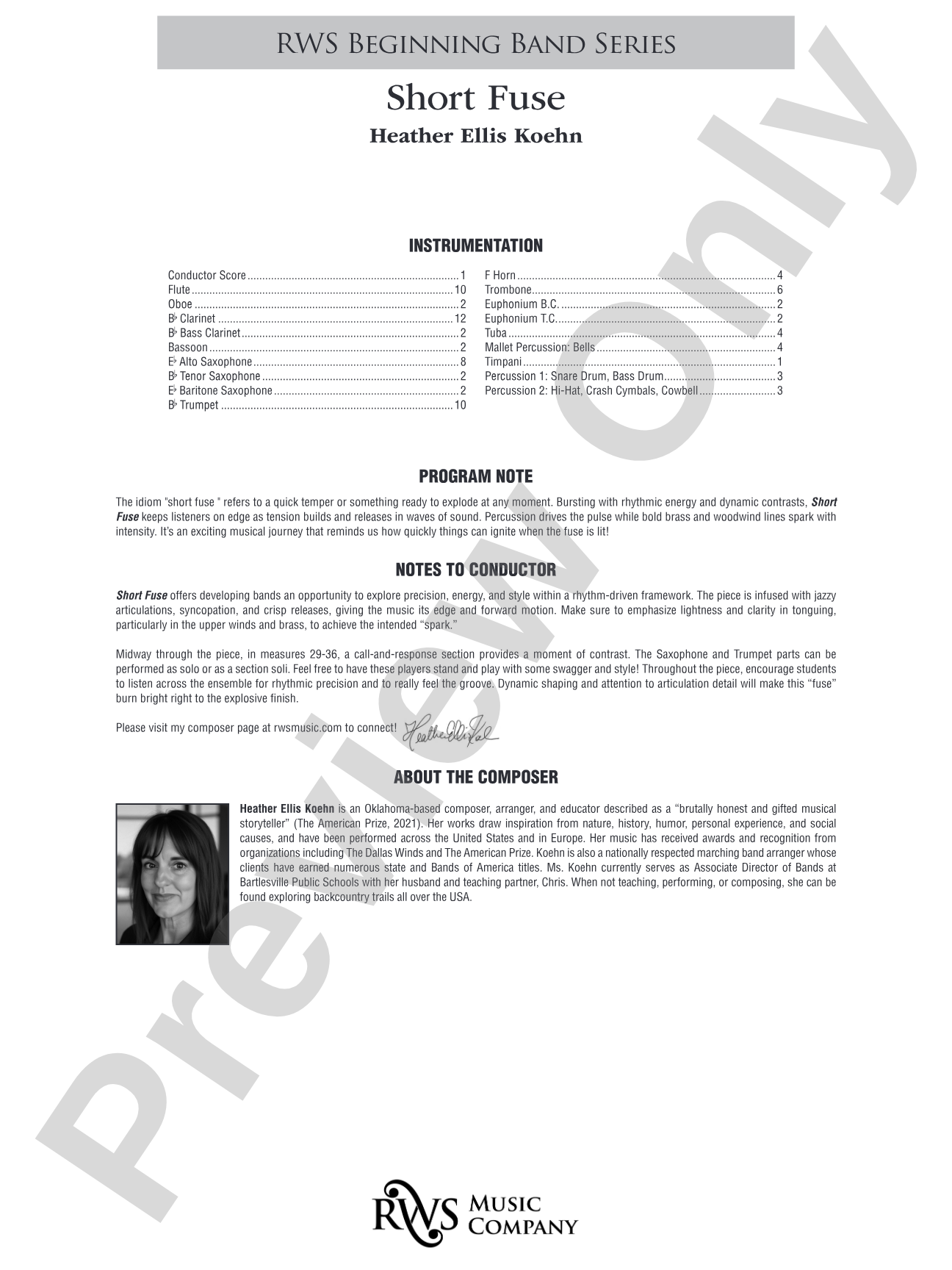 Short Fuse: Concert Band Conductor Score & Parts